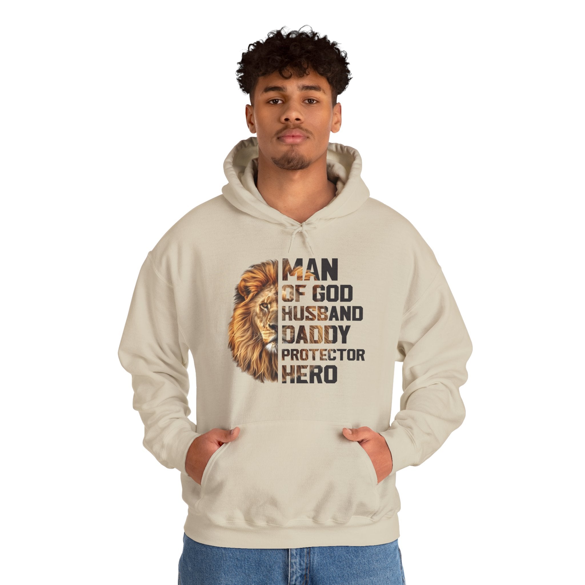 Faith Based Men's Hoodie - Man Of God, Husband, Daddy, Protector, Hero | Hoodie by atgodanddesigns