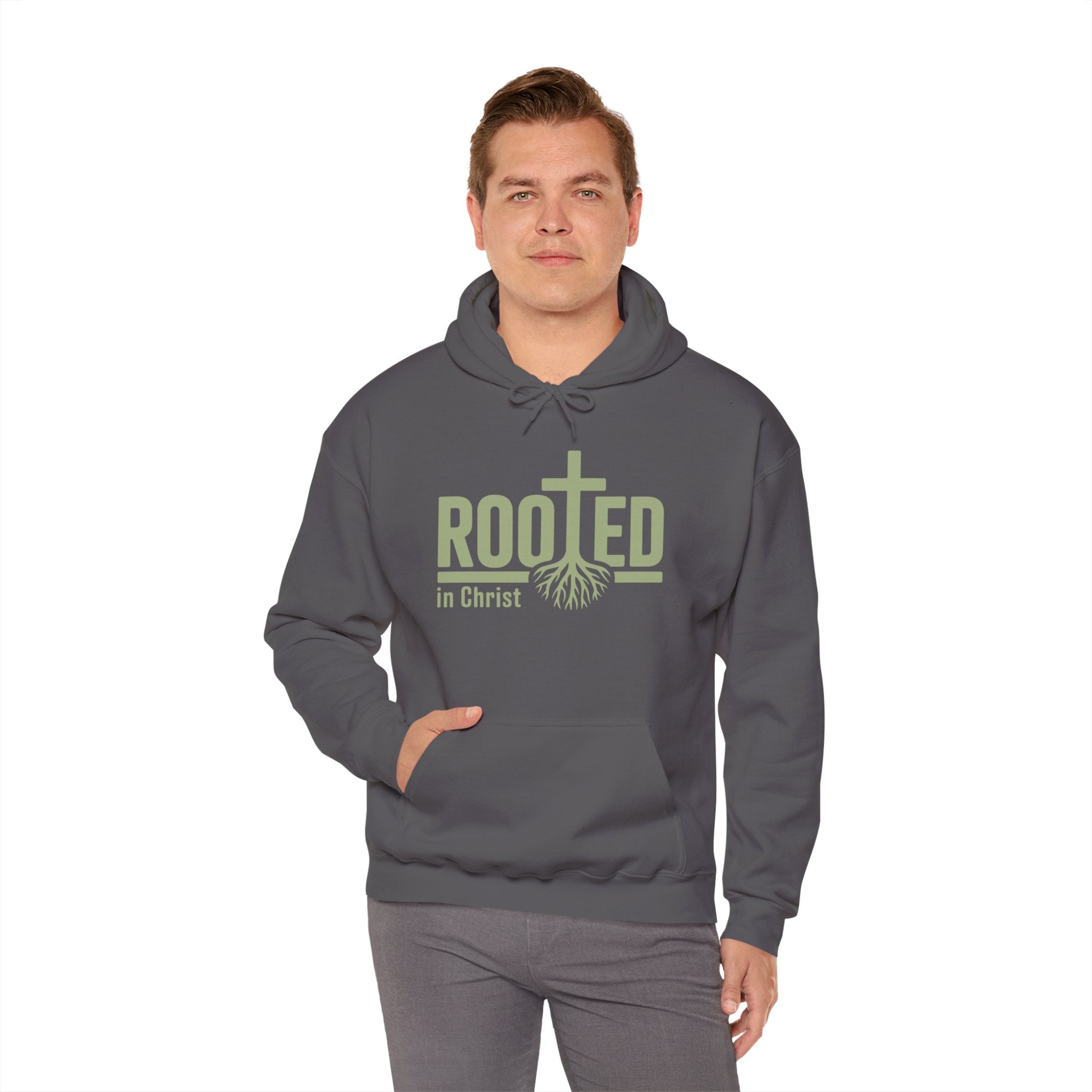 Faith Based Men's Hoodie - Rooted In Christ | Hoodie by atgodanddesigns