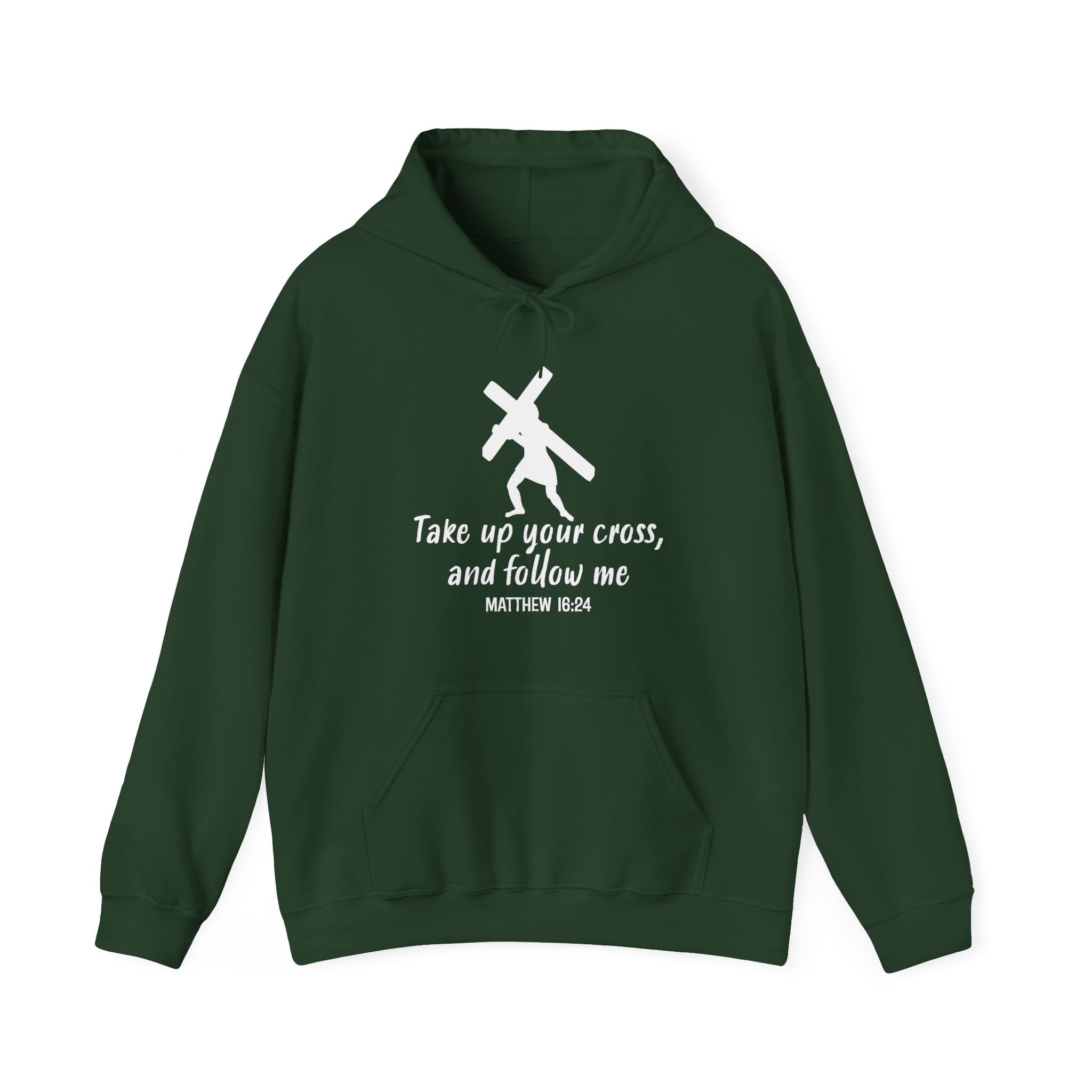 Faith Based Men's Hoodie - Take Up Your Cross and Follow Me | Hoodie by atgodanddesigns
