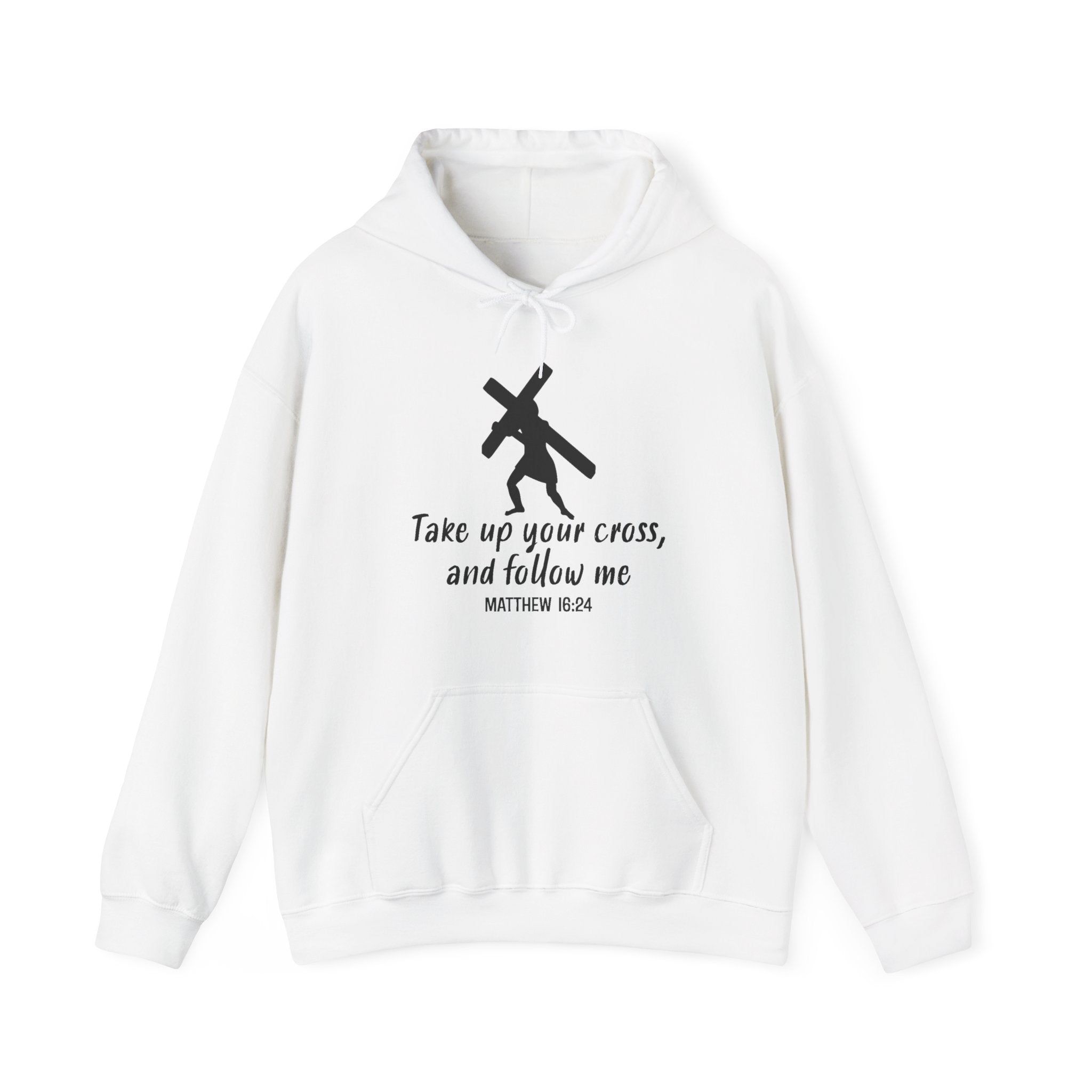 Faith Based Men's Hoodie - Take Up Your Cross and Follow Me | Hoodie by atgodanddesigns
