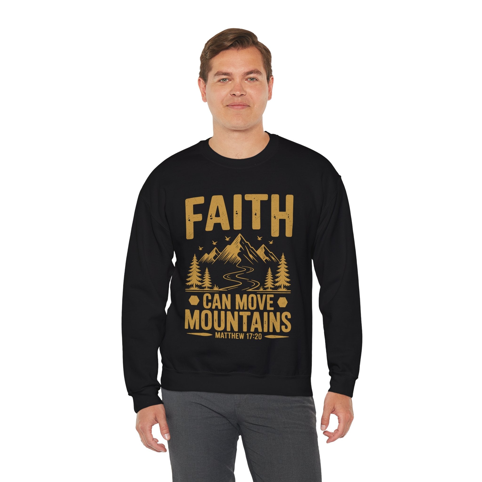 Faith Based Men's Long Sleeve Sweatshirt - " Faith Can Move Mountains" | Sweatshirt by atgodanddesigns