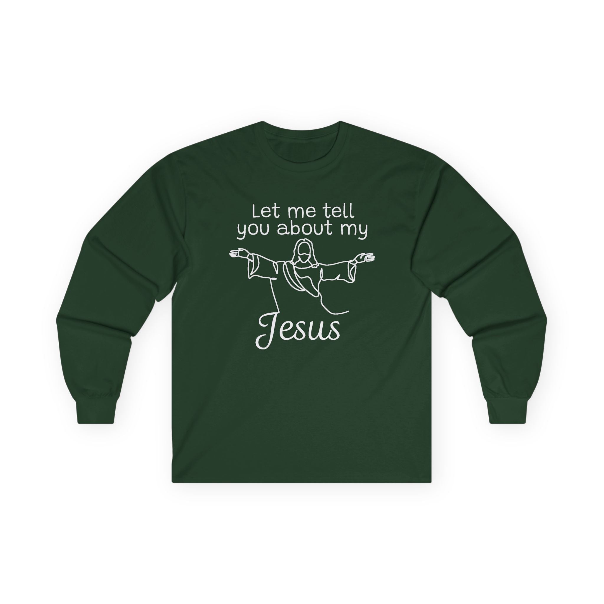 Faith Based Men's Long Sleeve T-Shirt - Let Me Tell You About My Jesus | Long - sleeve by atgodanddesigns