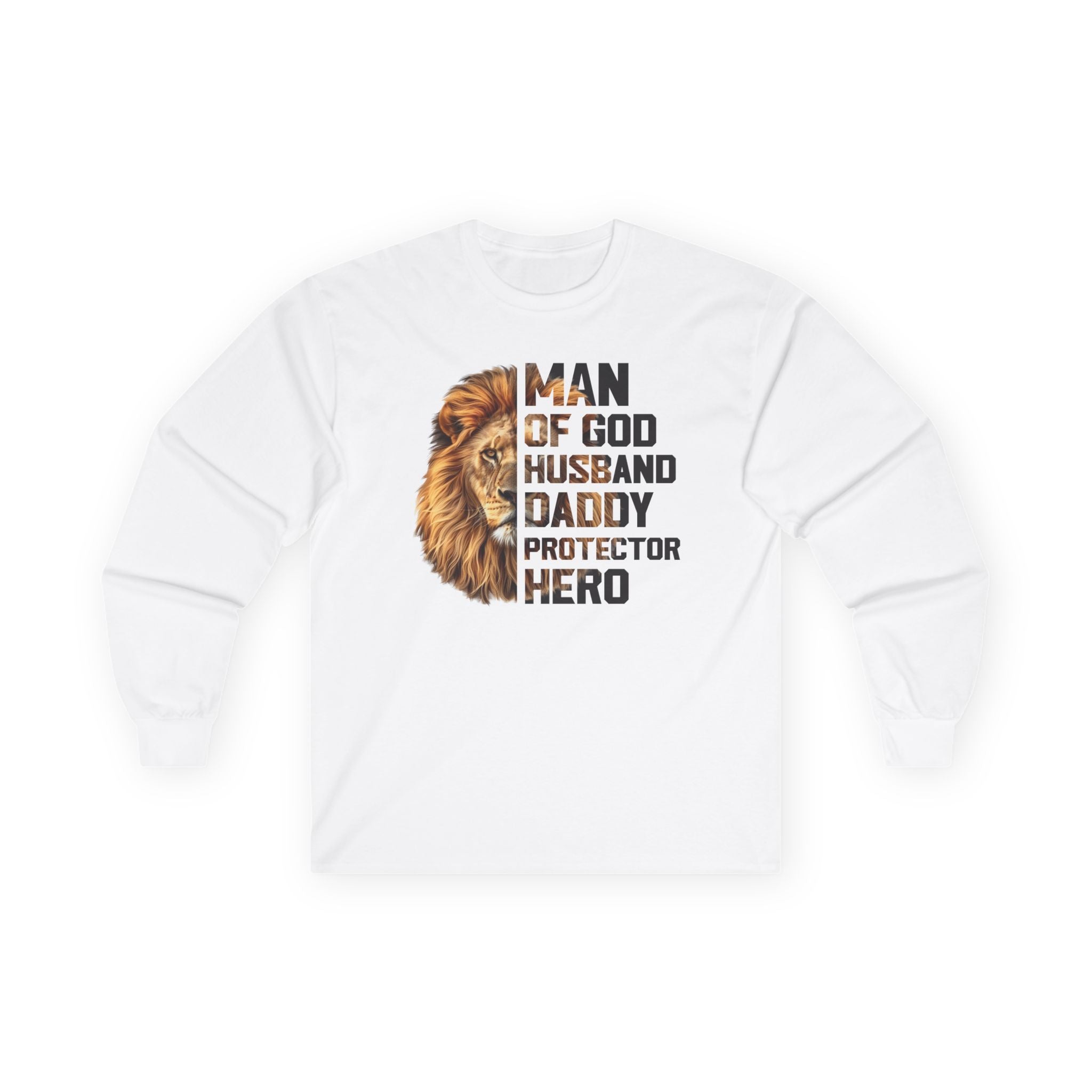 Faith Based Men's Long Sleeve T-Shirt - Man Of God, Husband, Daddy, Protector, Hero | Long - sleeve by atgodanddesigns