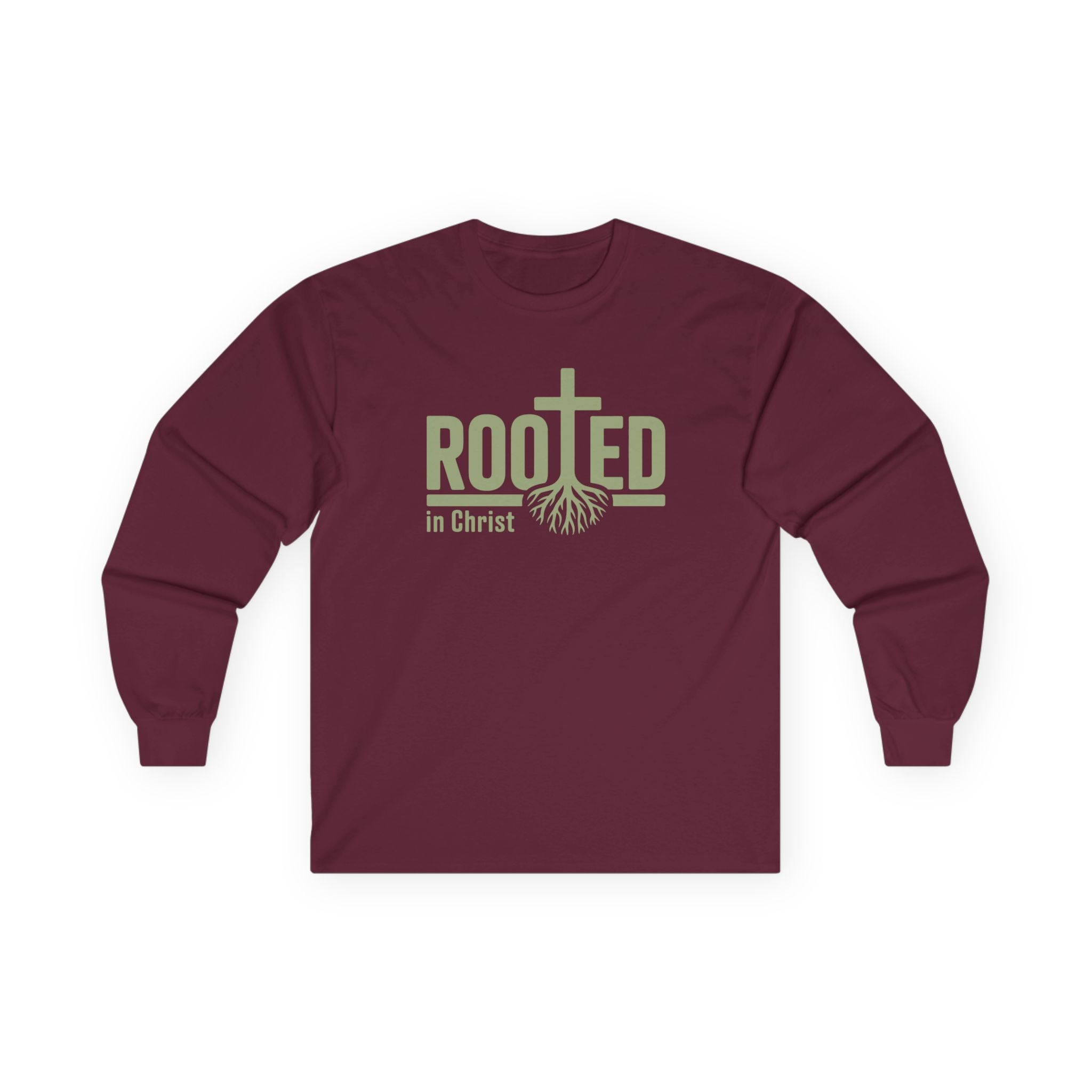 Faith Based Men's Long Sleeve T-Shirt - Rooted In Christ | Long - sleeve by atgodanddesigns
