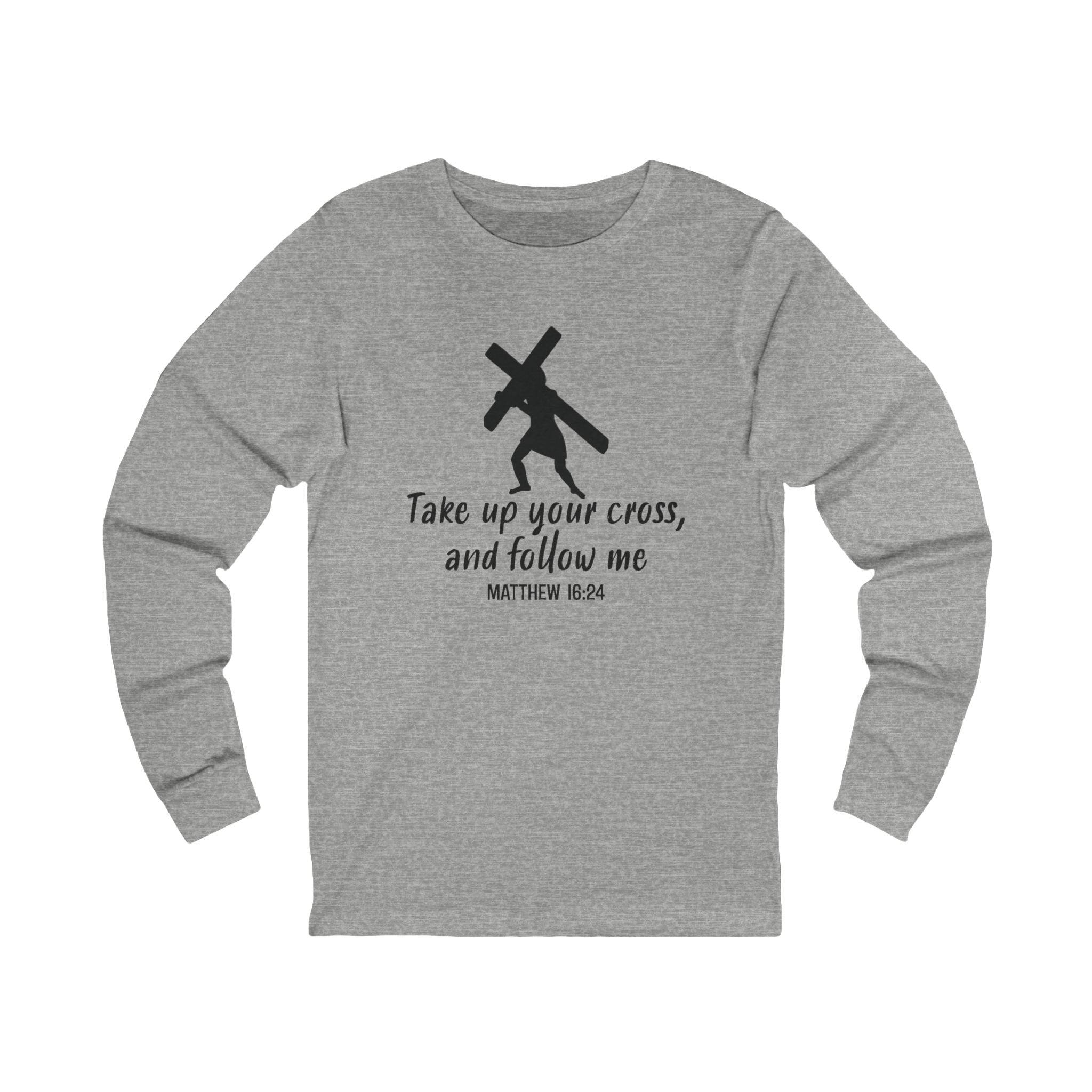 Faith Based Men's Long Sleeve - " Take Up Your Cross and Follow Me " | Long - sleeve by atgodanddesigns