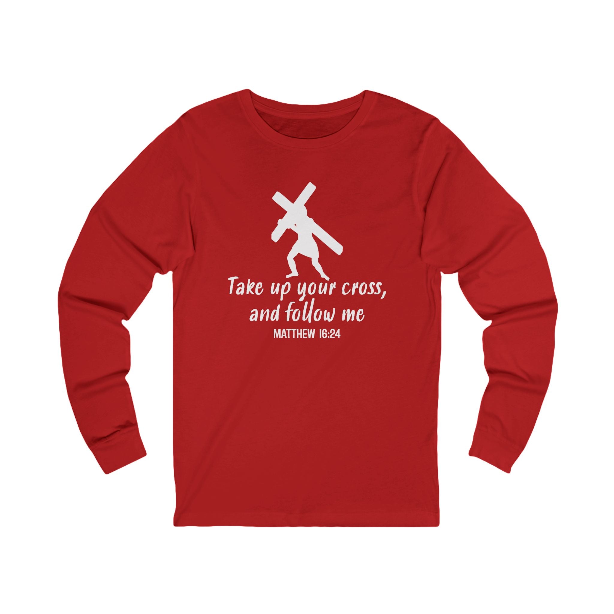 Faith Based Men's Long Sleeve - " Take Up Your Cross and Follow Me " | Long - sleeve by atgodanddesigns