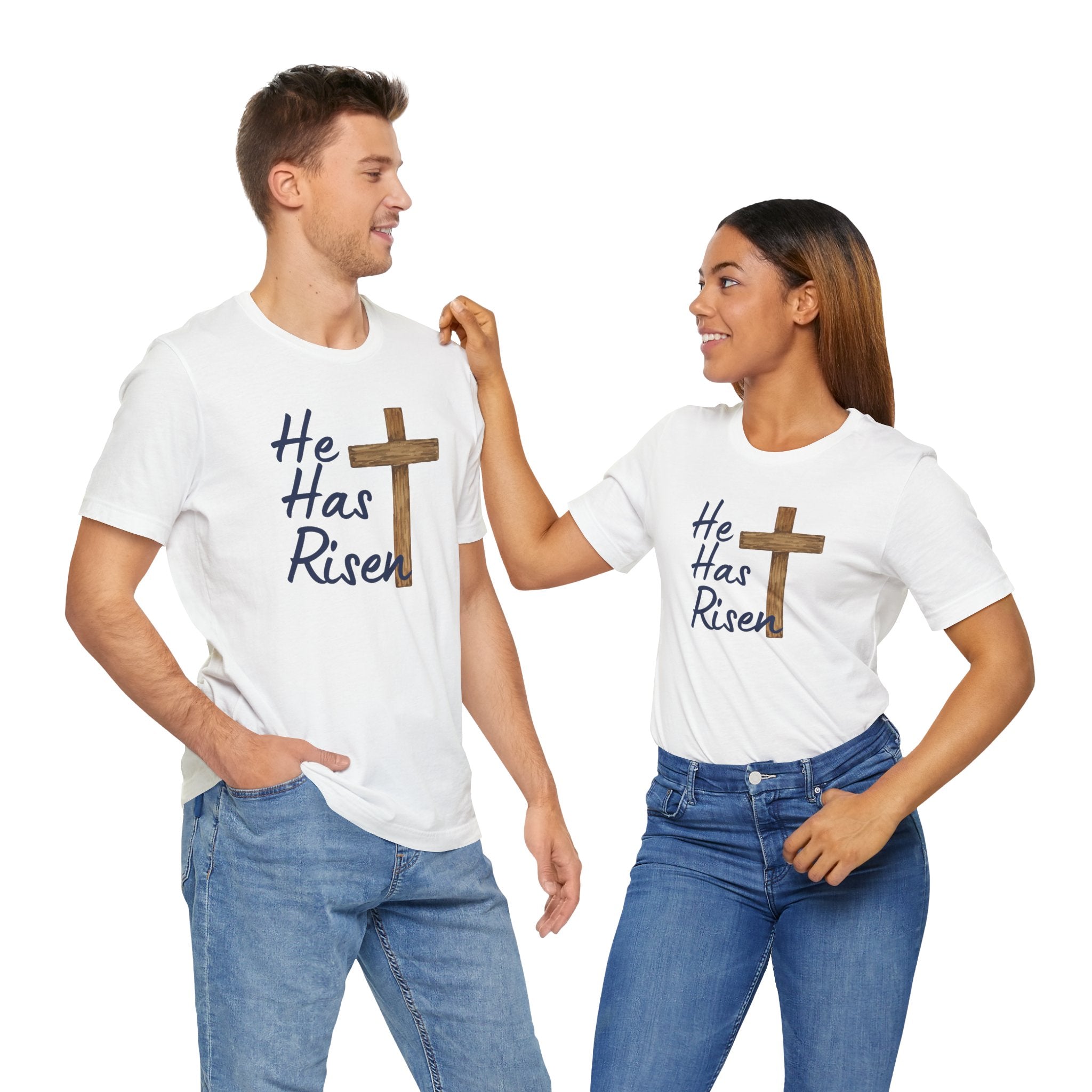 Faith Based Men's T-Shirt - He Has Risen | T-Shirt by atgodanddesigns