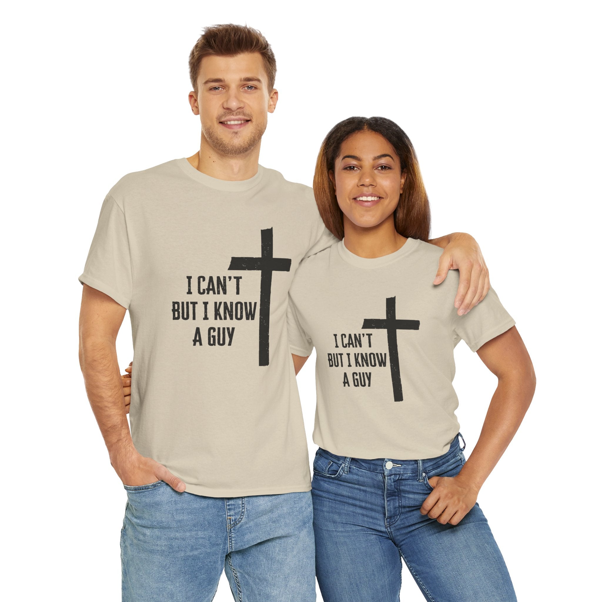 Faith Based Men's T-Shirt - I Can’t But I Know a Guy | T-Shirt by atgodanddesigns