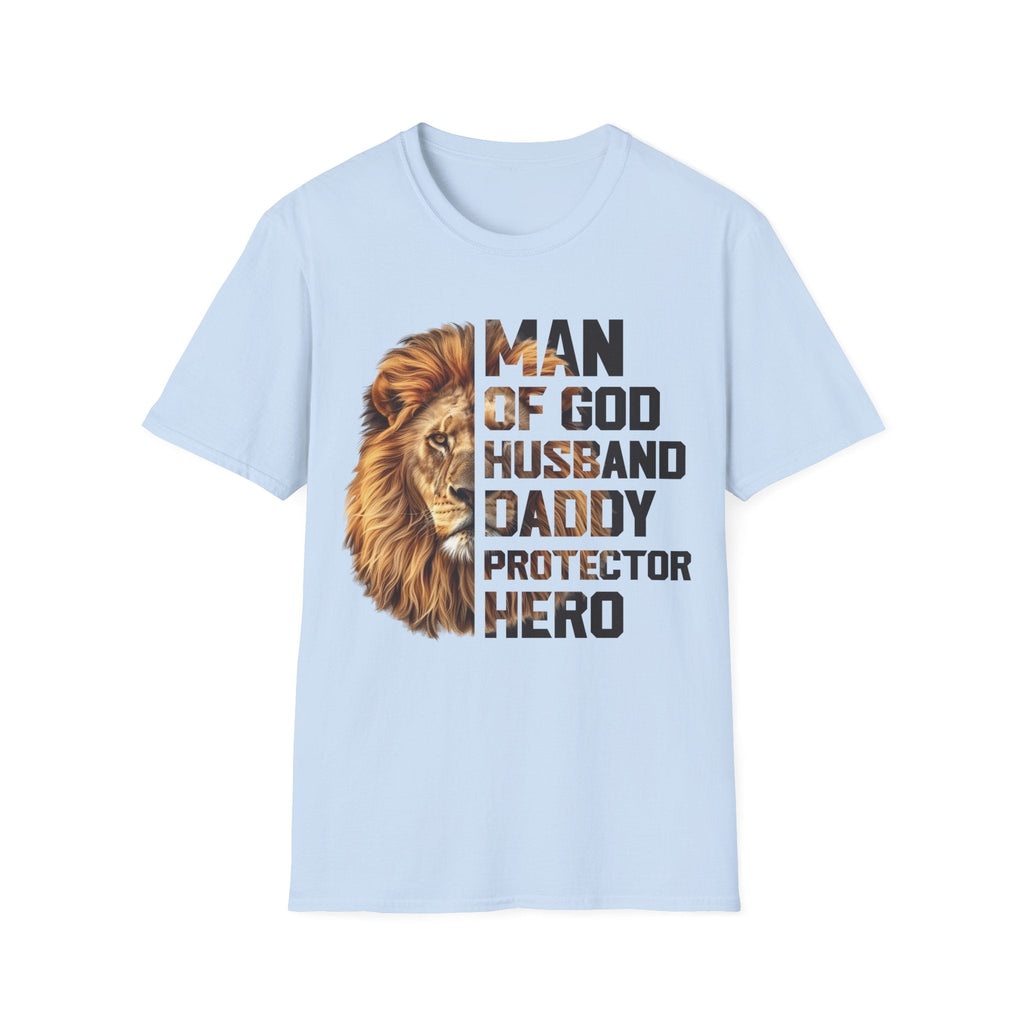 Faith Based Men's T-Shirt - Man Of God., Husband, Daddy, Protector, Hero | T-Shirt by atgodanddesigns