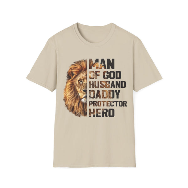 Faith Based Men's T-Shirt - Man Of God., Husband, Daddy, Protector, Hero | T-Shirt by atgodanddesigns