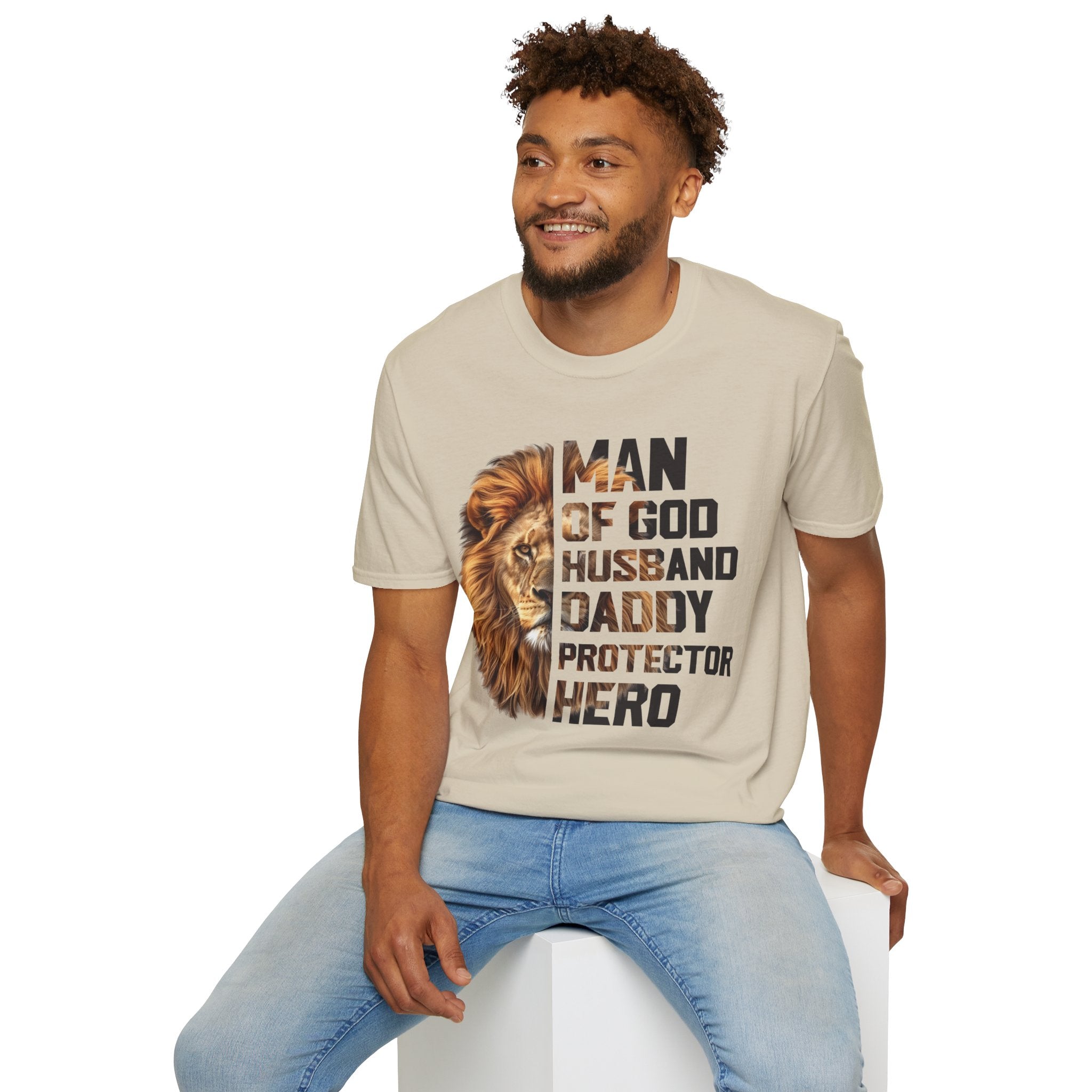 Faith Based Men's T-Shirt - Man Of God., Husband, Daddy, Protector, Hero | T-Shirt by atgodanddesigns