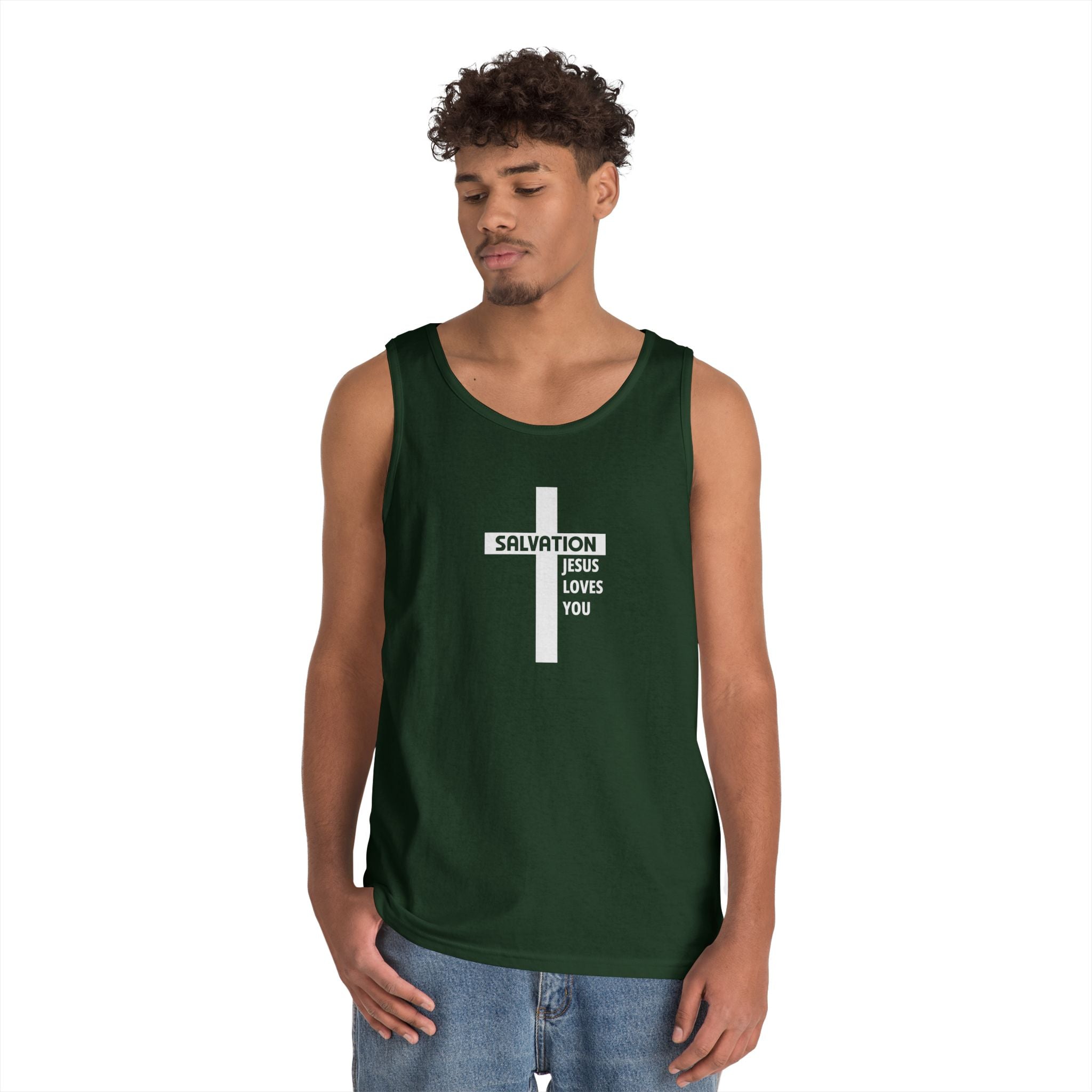Faith Based Men's Tank Top - Salvation - Jesus Loves You | Tank Top by atgodanddesigns