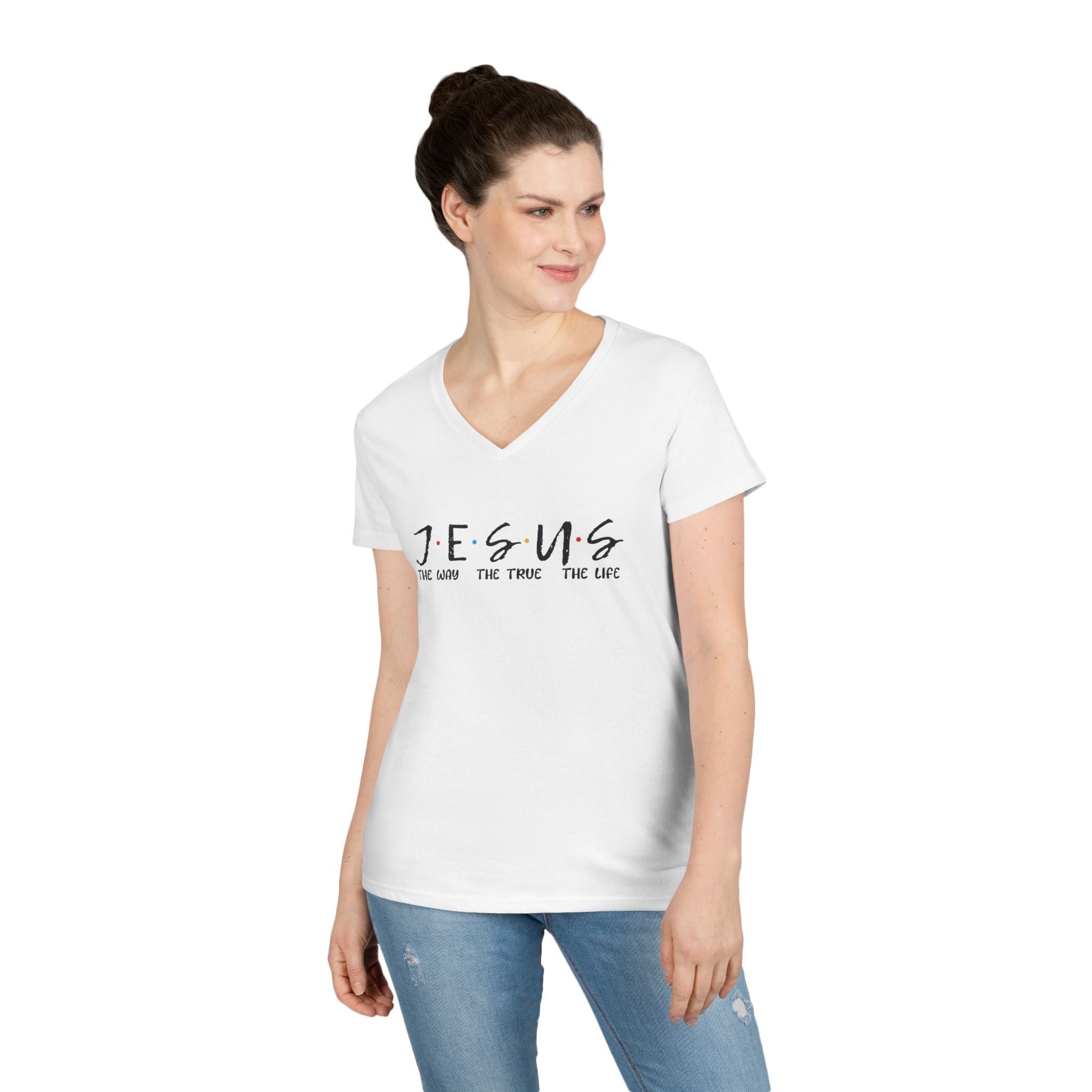 Faith Based Teen Girls T-Shirt - J.E.S.U.S The Way The True The Light | V - neck by atgodanddesigns