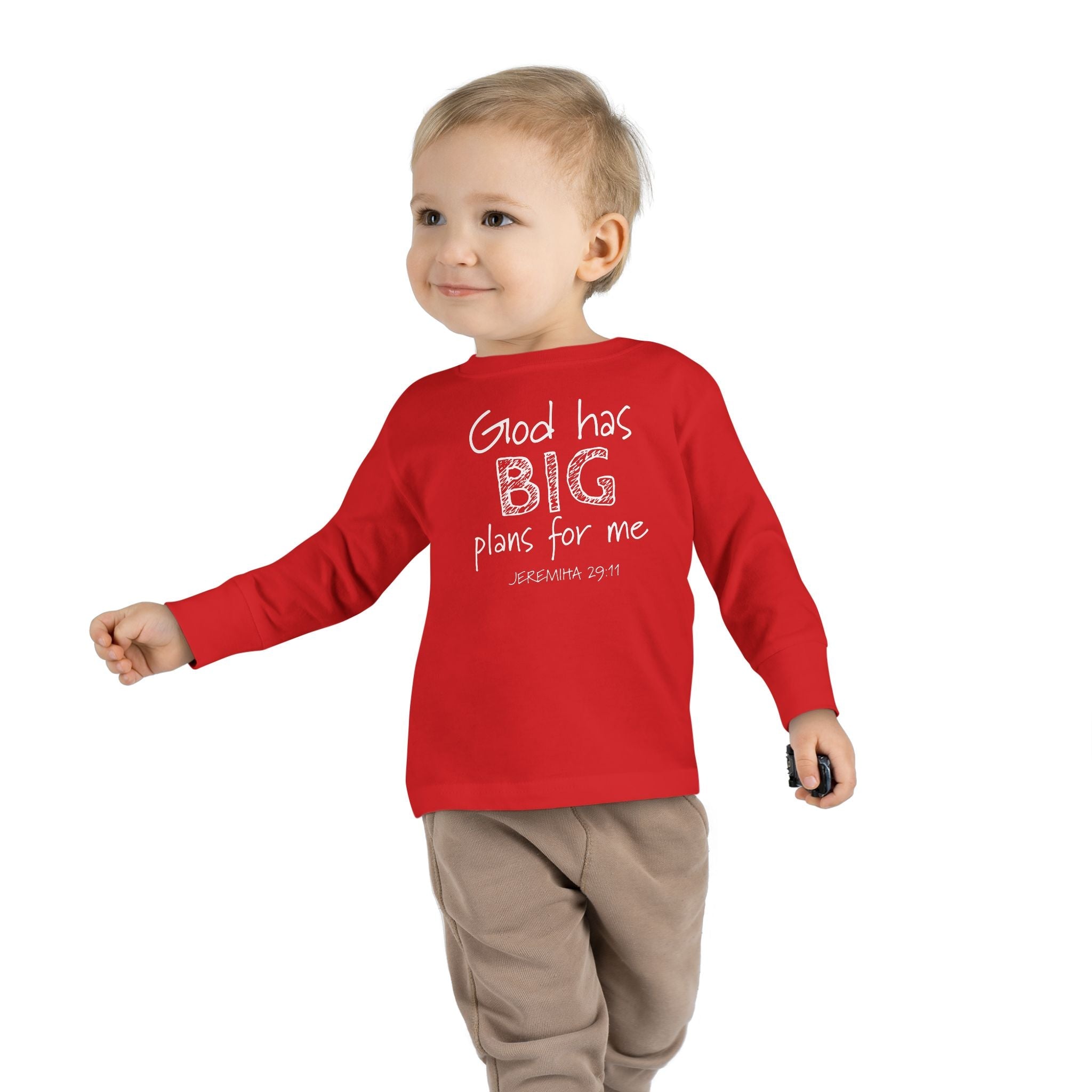 Faith Based Toddler Long Sleeve T-Shirt - God Has Big Plans For Me | Kids clothes by atgodanddesigns