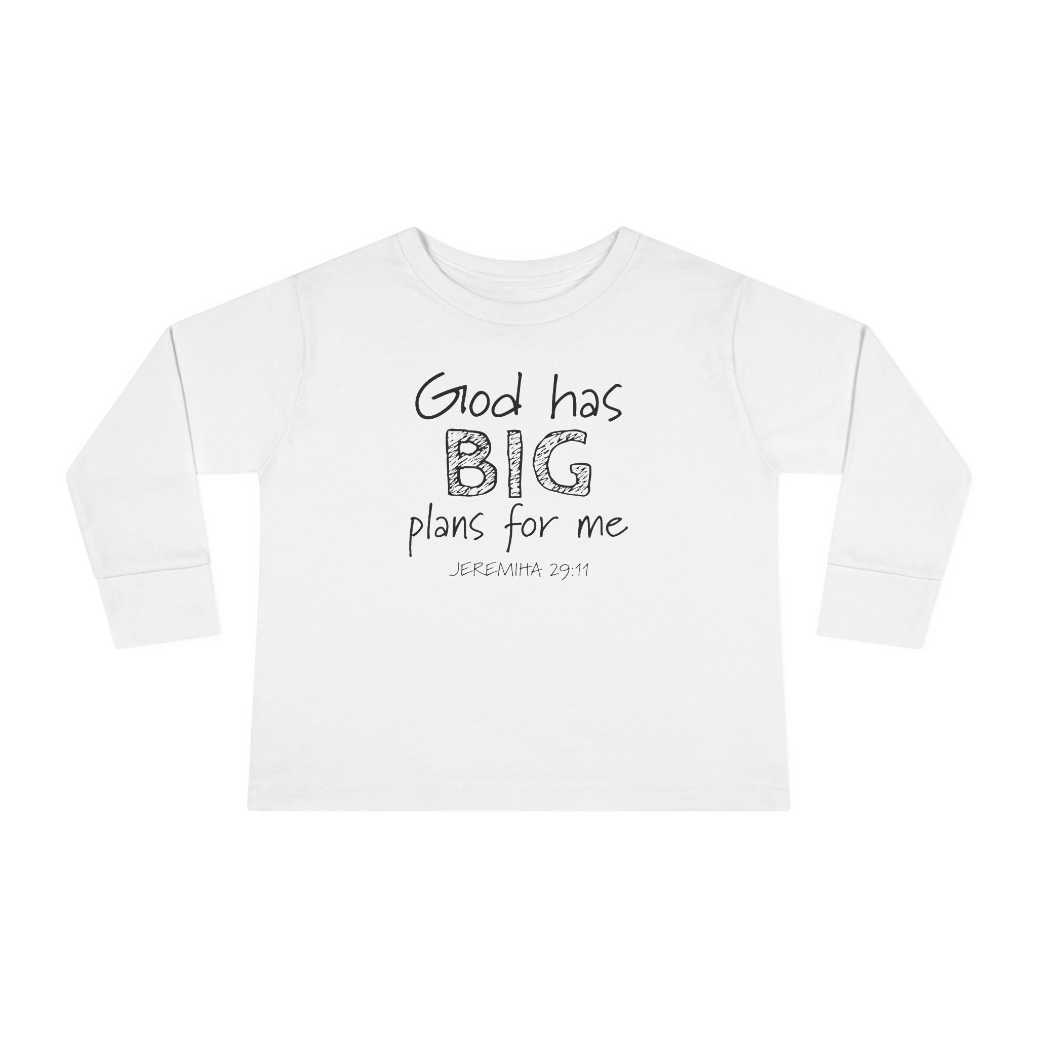 Faith Based Toddler Long Sleeve T-Shirt - God Has Big Plans For Me | Kids clothes by atgodanddesigns
