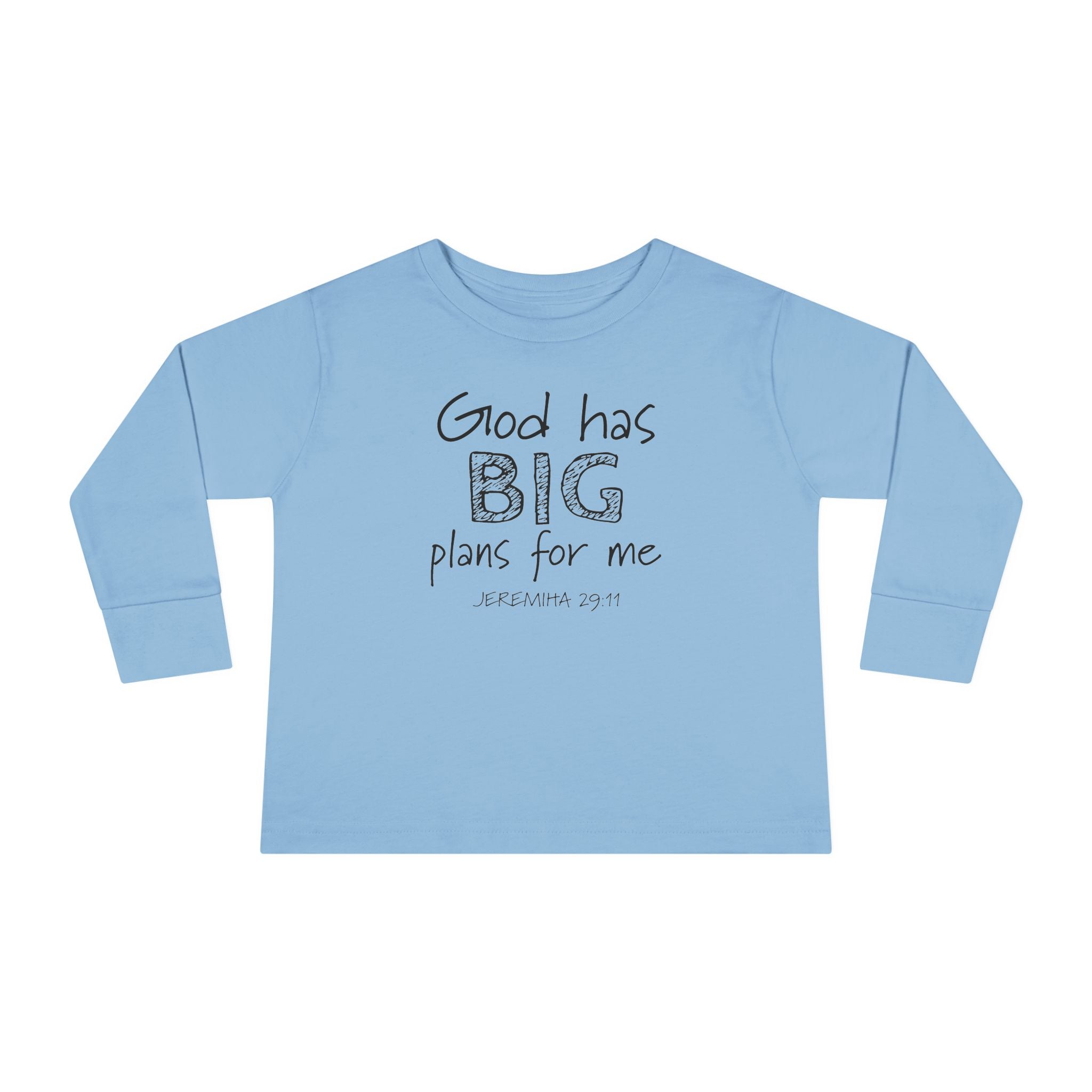 Faith Based Toddler Long Sleeve T-Shirt - God Has Big Plans For Me | Kids clothes by atgodanddesigns