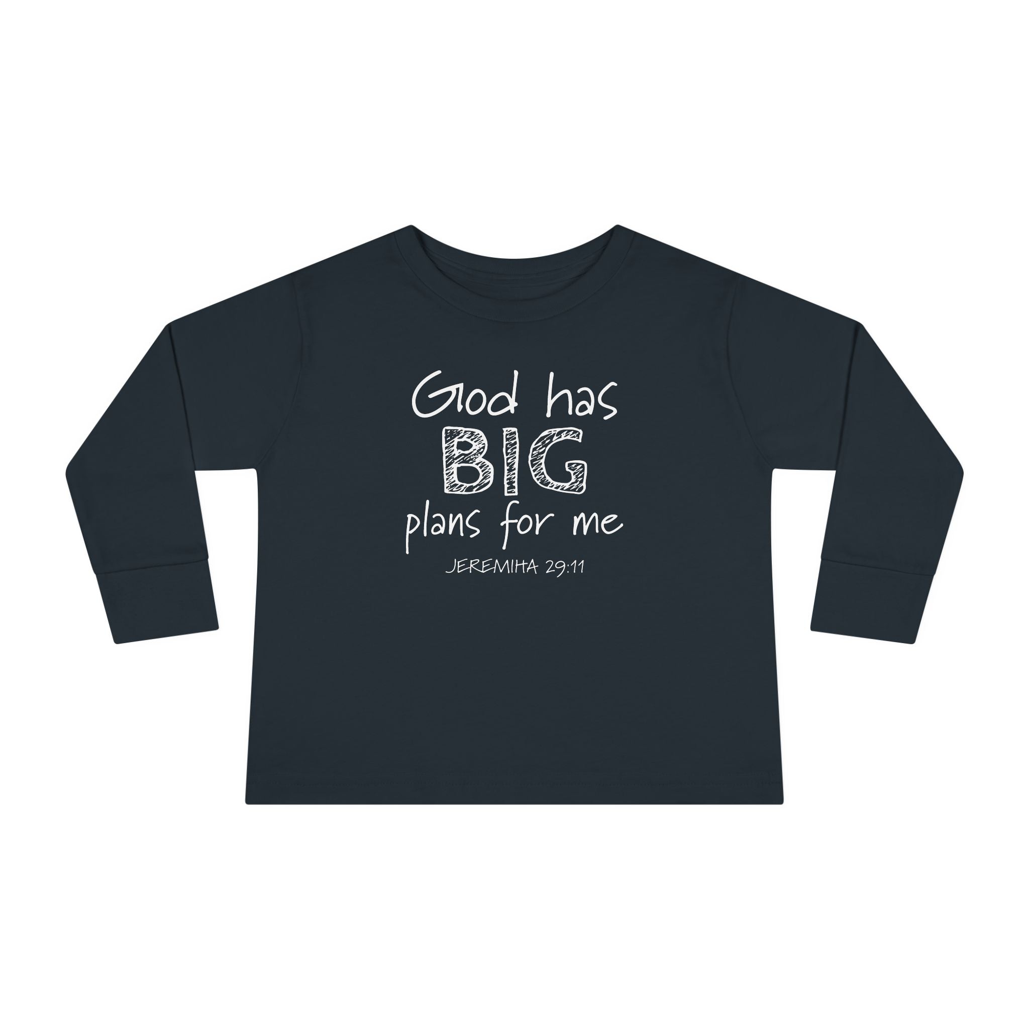 Faith Based Toddler Long Sleeve T-Shirt - God Has Big Plans For Me | Kids clothes by atgodanddesigns