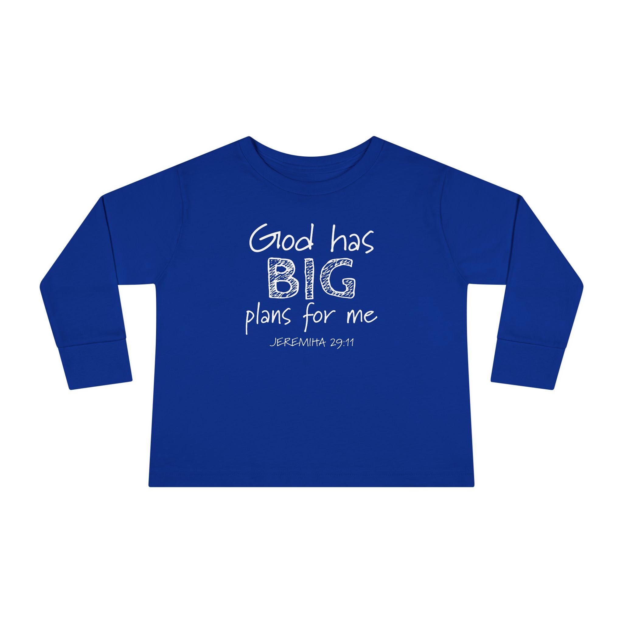 Faith Based Toddler Long Sleeve T-Shirt - God Has Big Plans For Me | Kids clothes by atgodanddesigns