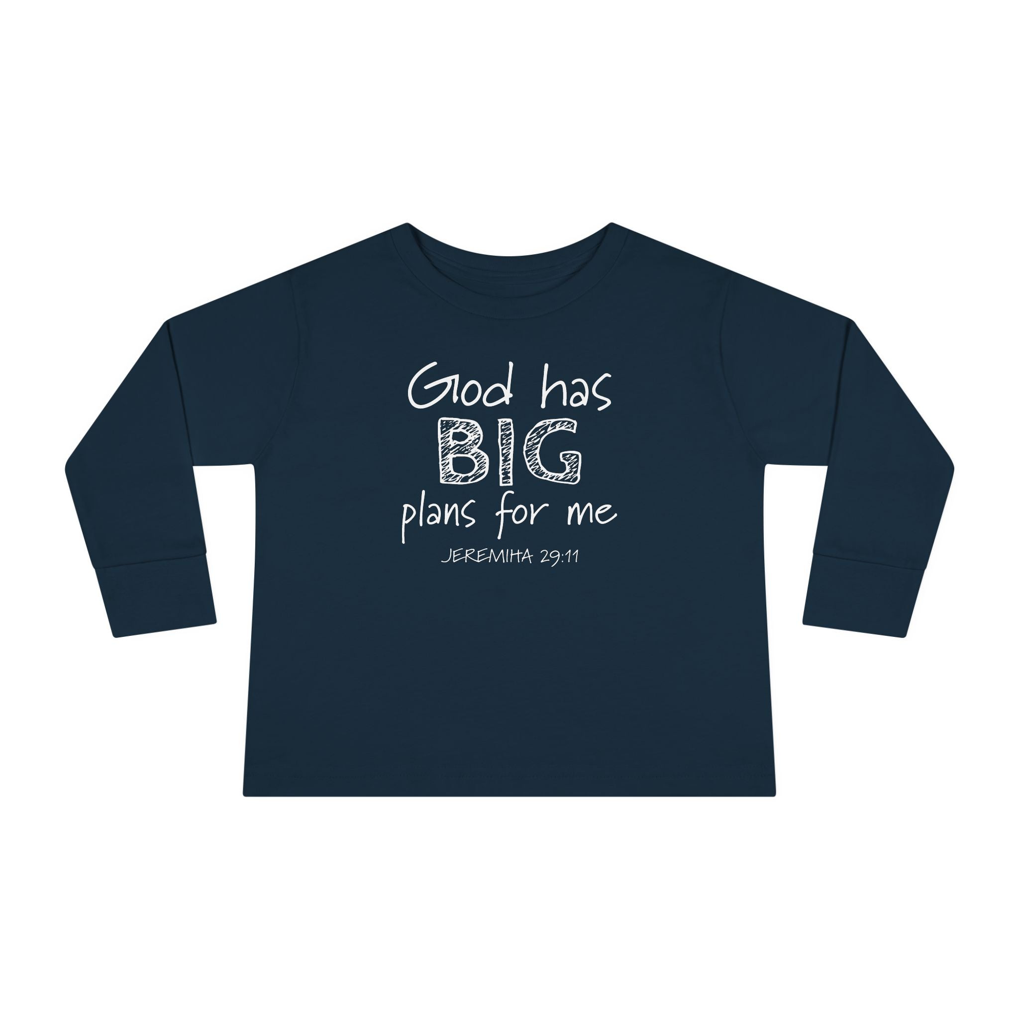 Faith Based Toddler Long Sleeve T-Shirt - God Has Big Plans For Me | Kids clothes by atgodanddesigns