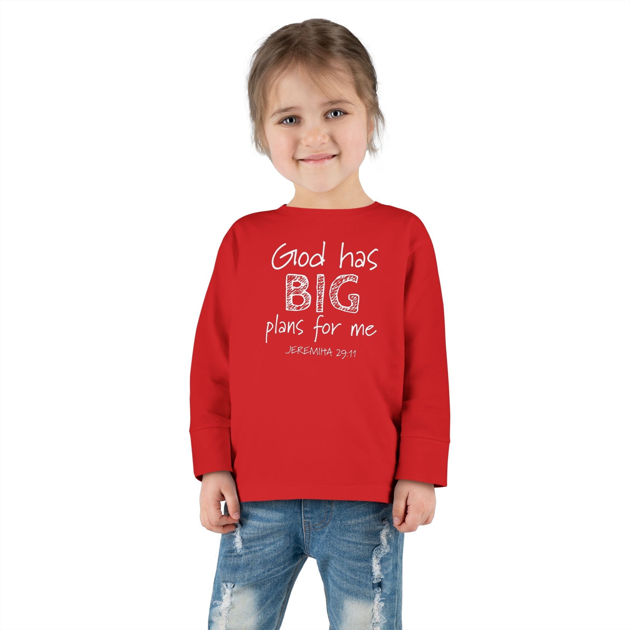 Faith Based Toddler Long Sleeve T-Shirt - God Has Big Plans For Me | Kids clothes by atgodanddesigns