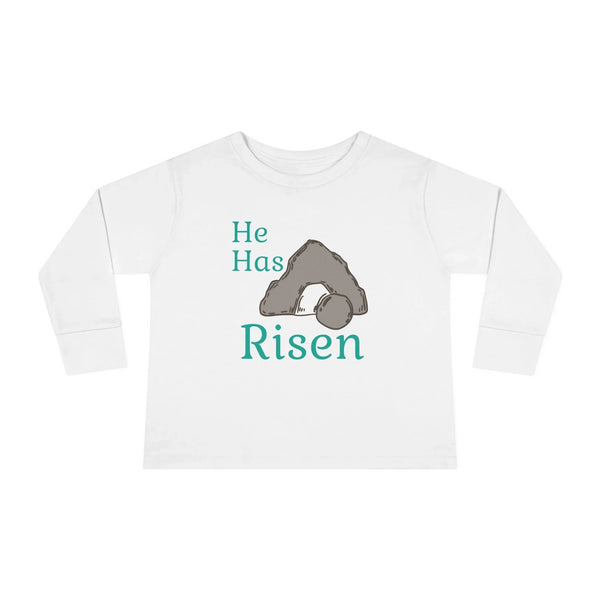 Faith Based Toddler Long Sleeve T-Shirt - He Has Risen | Kids clothes by atgodanddesigns