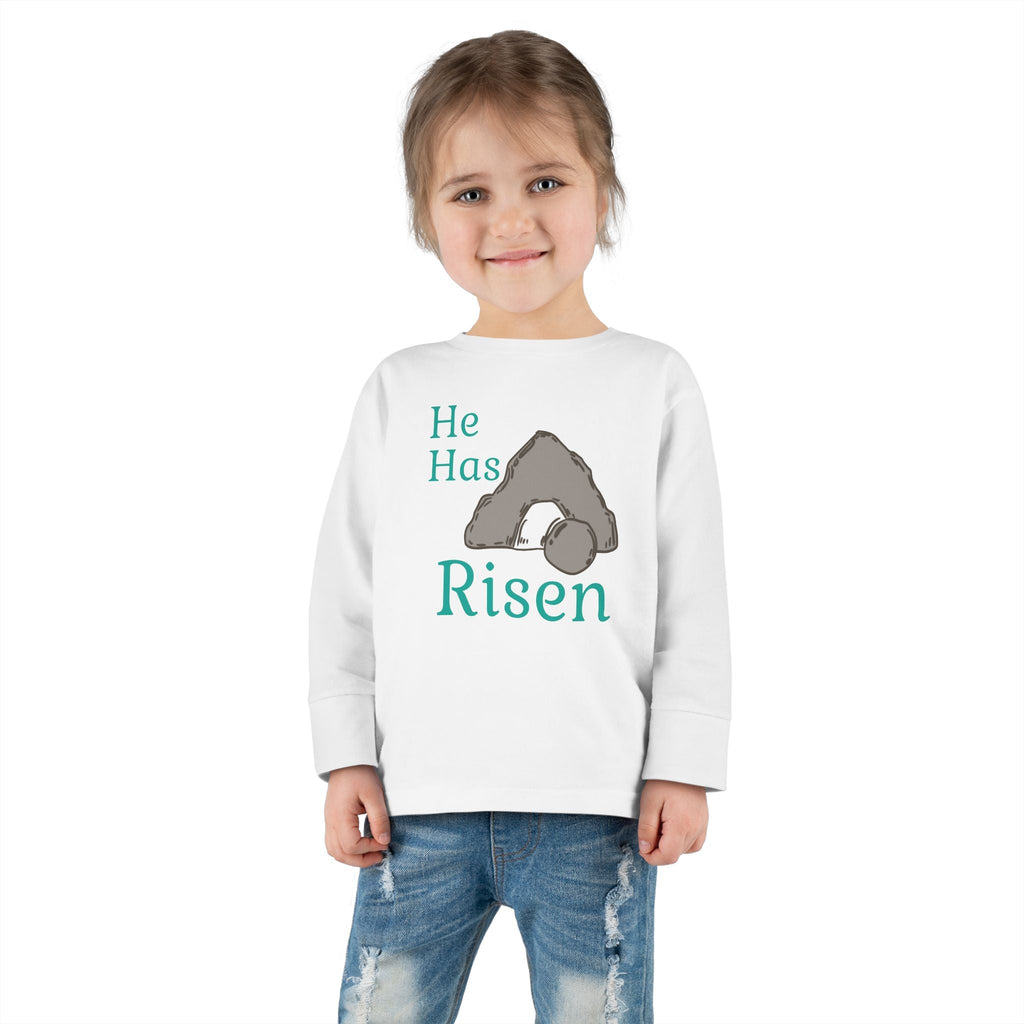 Faith Based Toddler Long Sleeve T-Shirt - He Has Risen | Kids clothes by atgodanddesigns