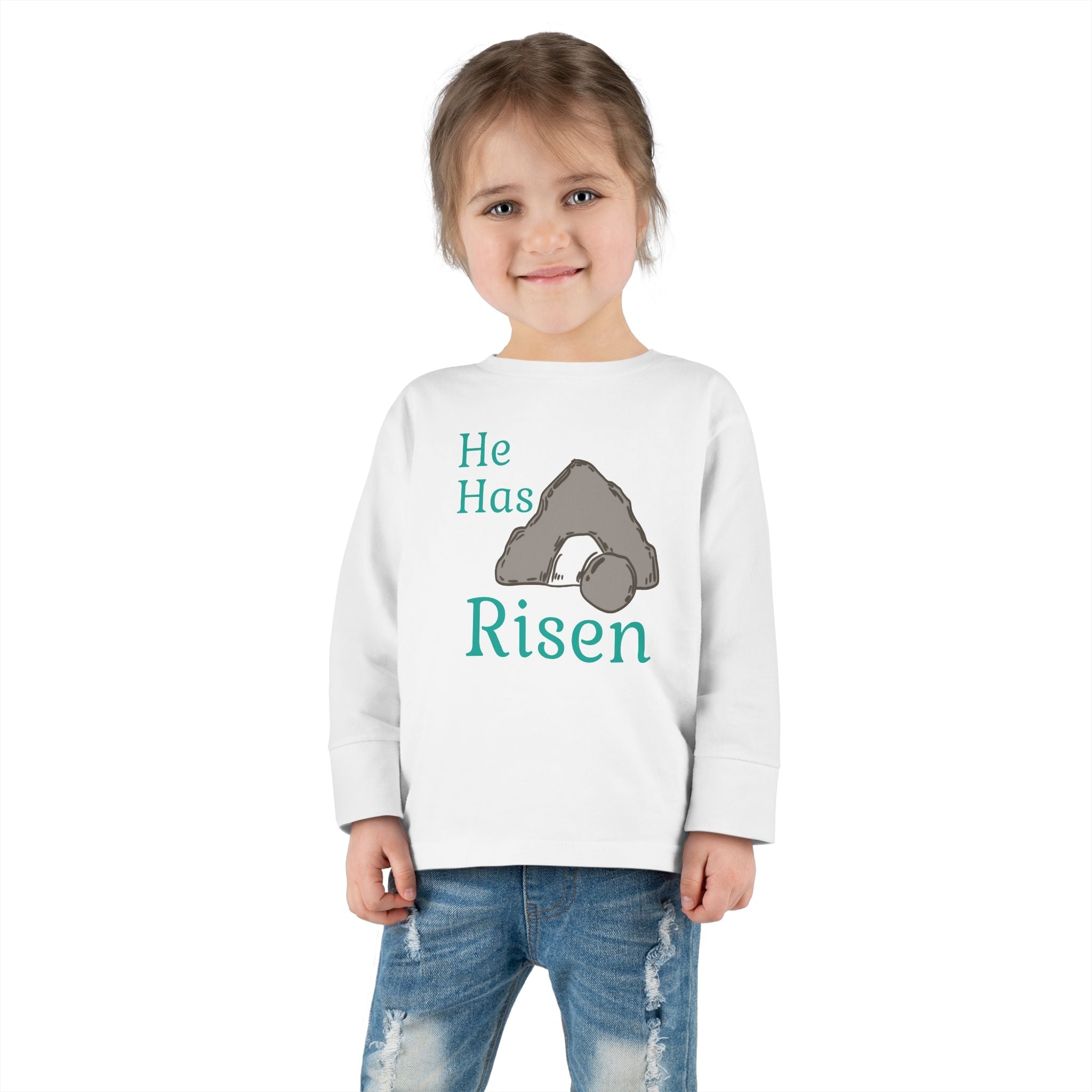 Faith Based Toddler Long Sleeve T-Shirt - He Has Risen | Kids clothes by atgodanddesigns