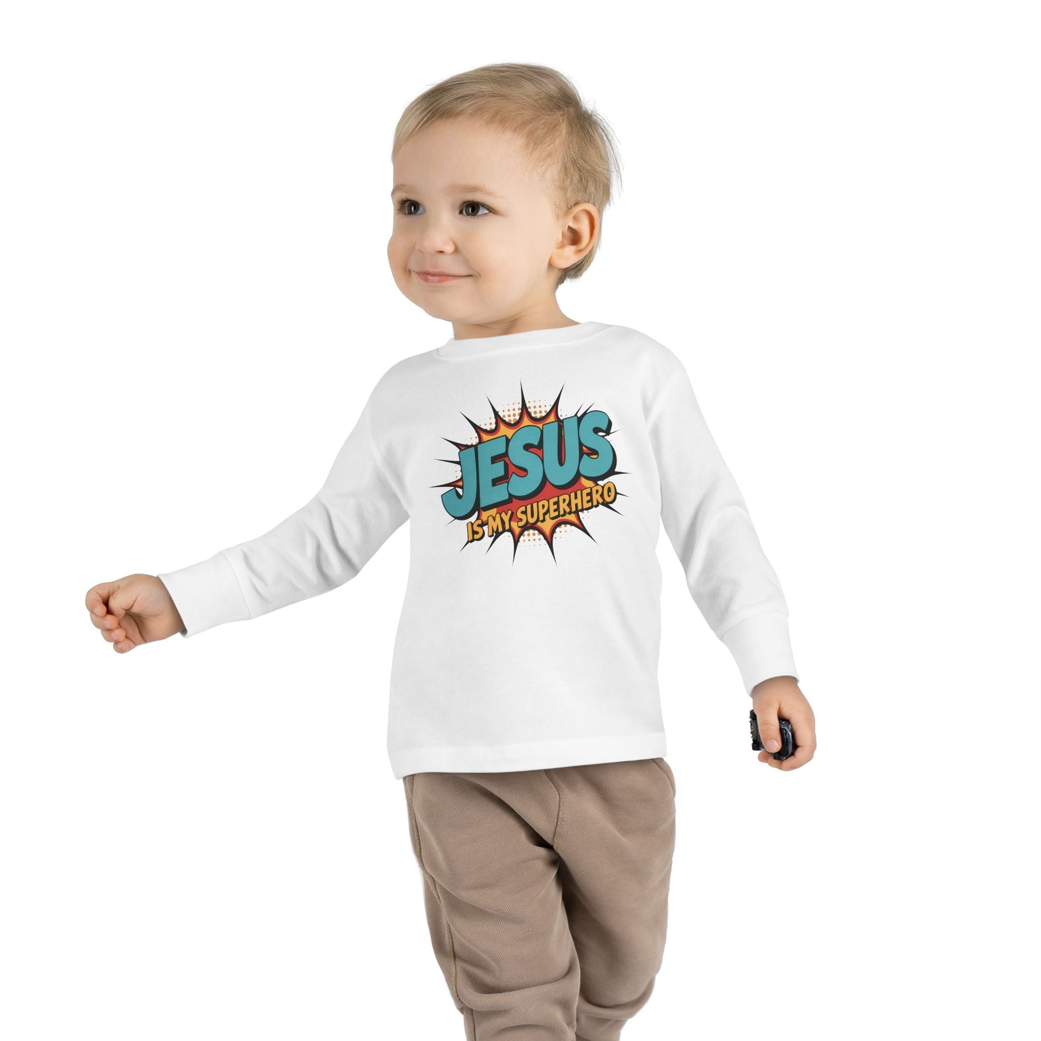 Faith Based Toddler Long Sleeve T-Shirt - Jesus Is My Superhero | Kids clothes by atgodanddesigns