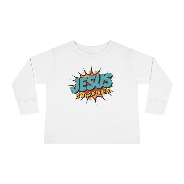 Faith Based Toddler Long Sleeve T-Shirt - Jesus Is My Superhero | Kids clothes by atgodanddesigns
