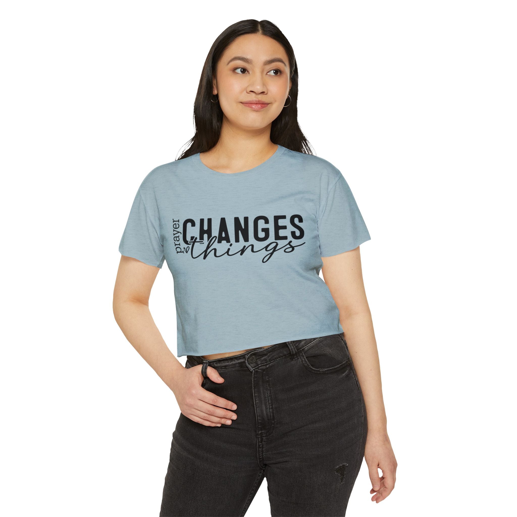 Faith Based Women's Crop Top T-Shirt - Prayer Changes Things | T-Shirt by atgodanddesigns