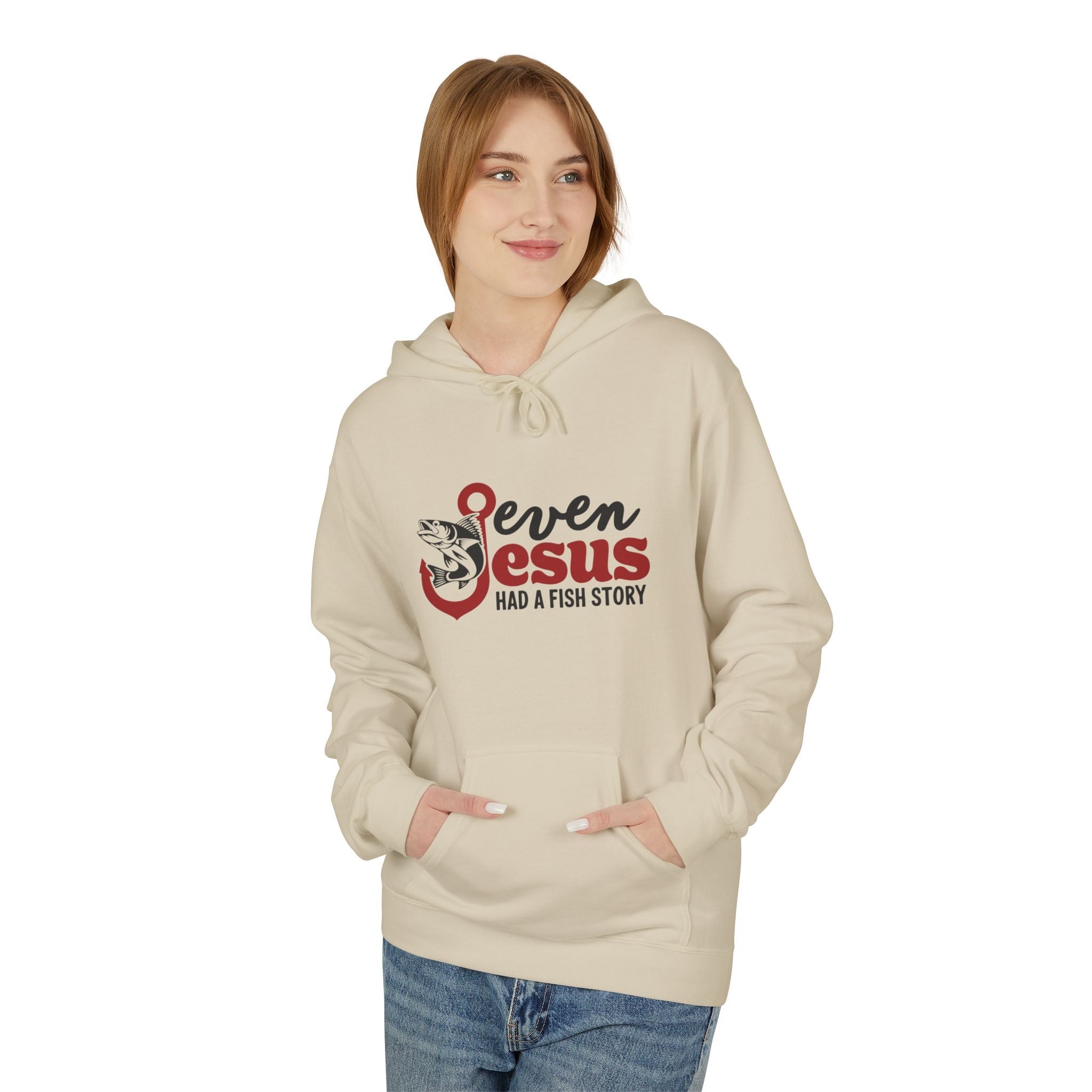 Faith Based Women's Fleece Hoodie - Even Jesus Had A Fishing Story | Hoodie by atgodanddesigns
