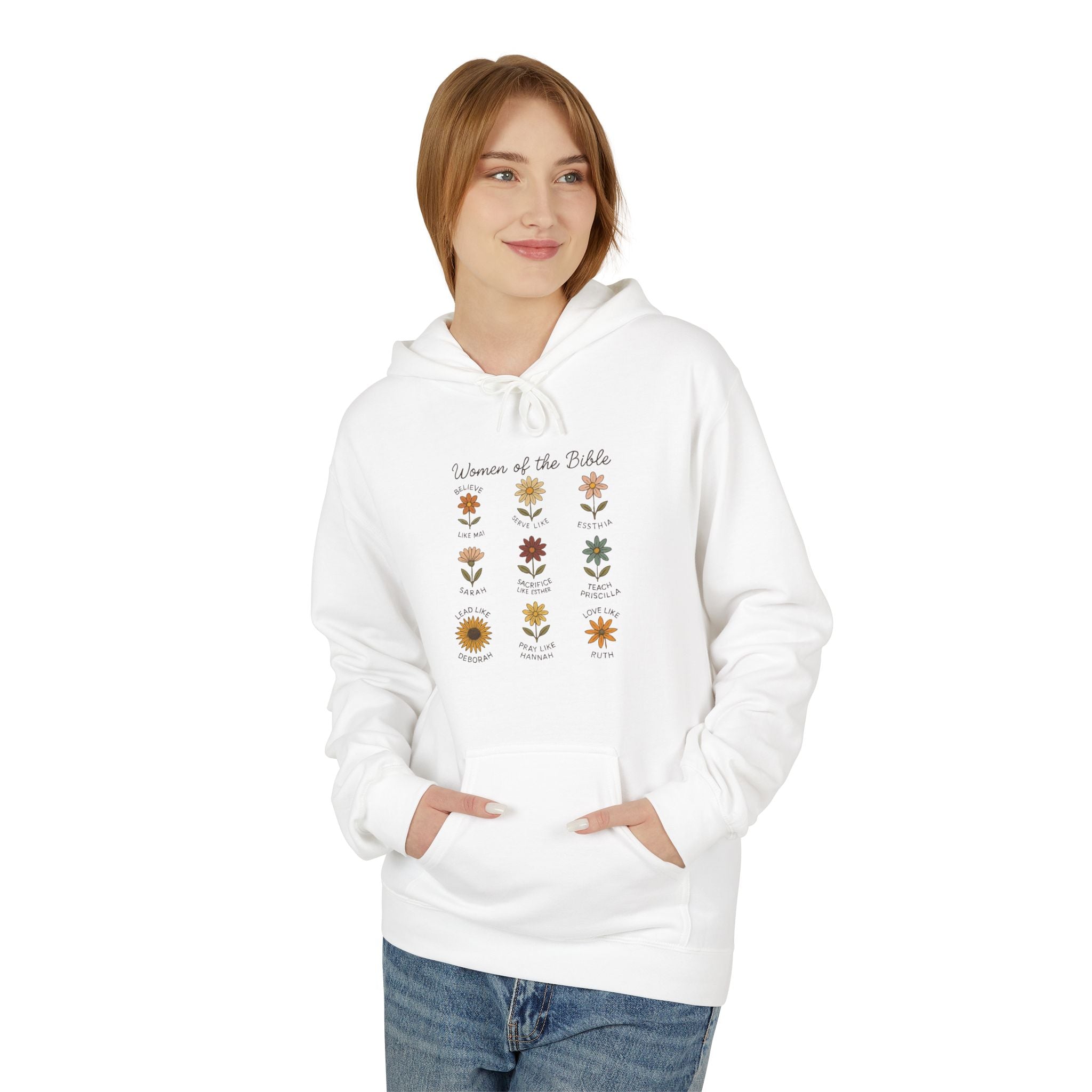 Faith Based Women's Fleece Hoodie - Women Of The Bible Floral | Hoodie by atgodanddesigns