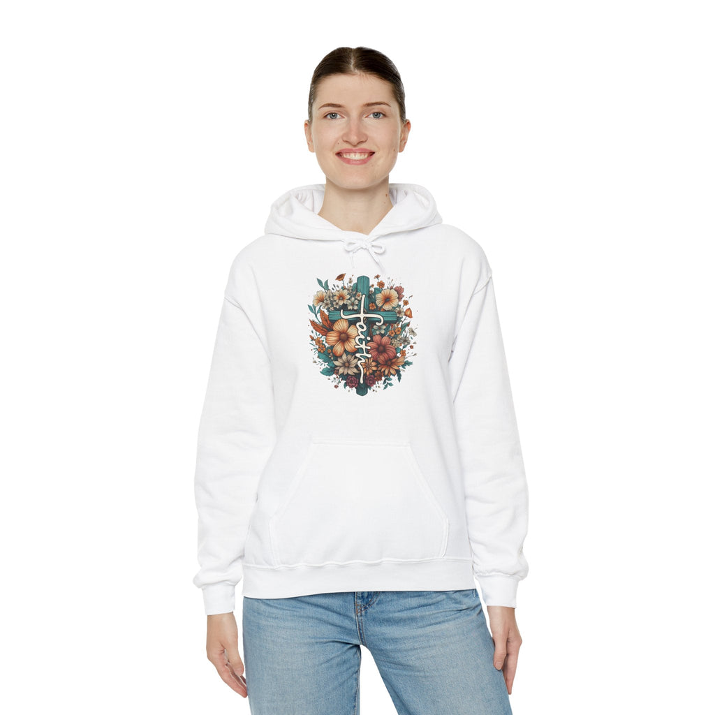 Faith Based Women's Hooded Sweatshirt - Faith with Floral Cross | Hoodie by atgodanddesigns