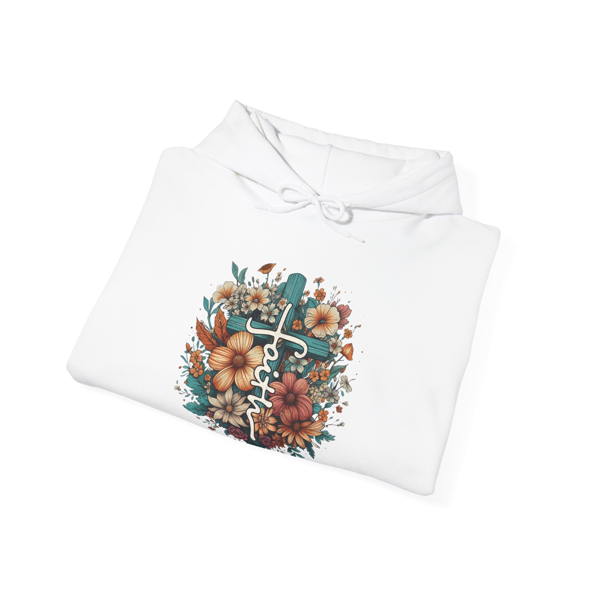 Faith Based Women's Hooded Sweatshirt - Faith with Floral Cross | Hoodie by atgodanddesigns