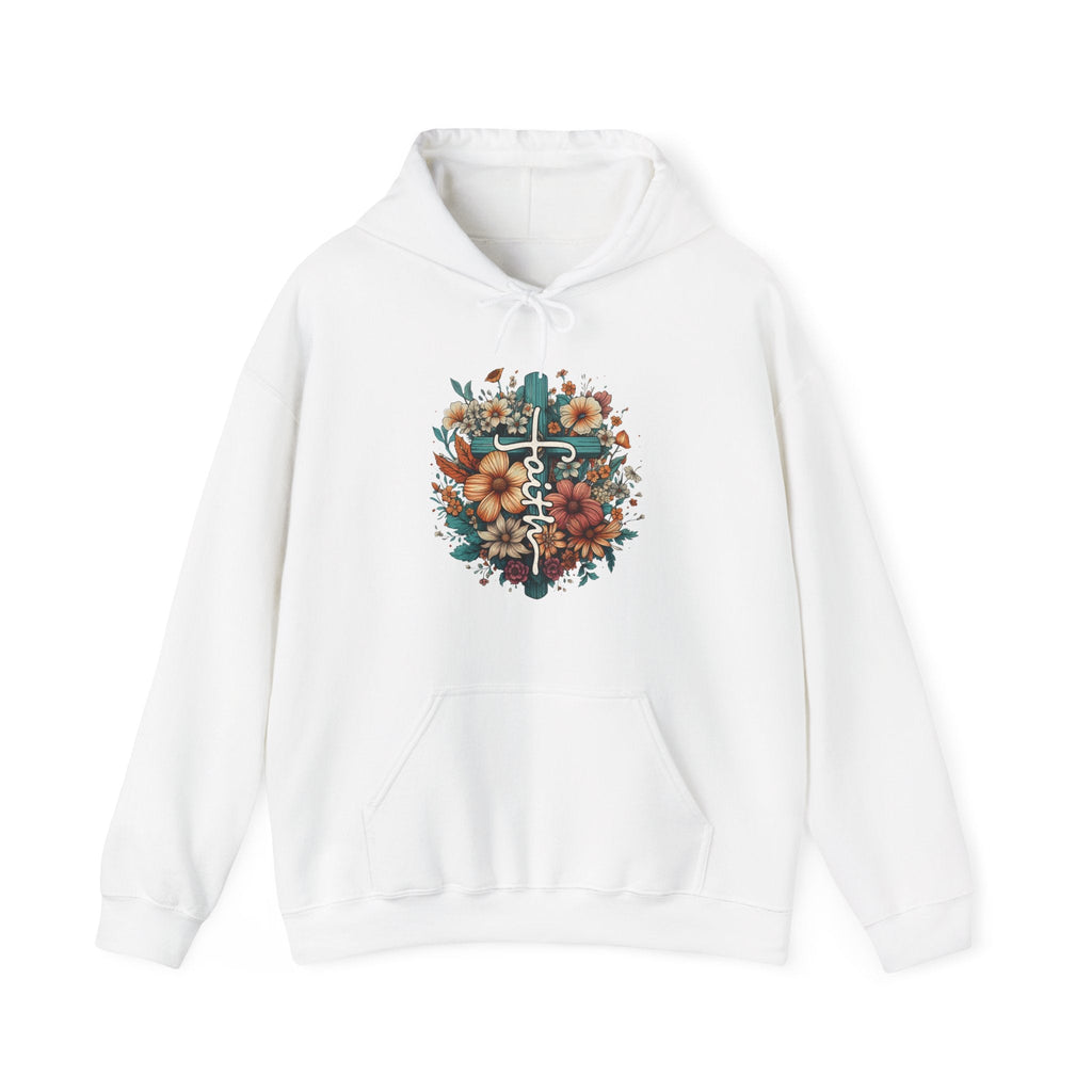 Faith Based Women's Hooded Sweatshirt - Faith with Floral Cross | Hoodie by atgodanddesigns