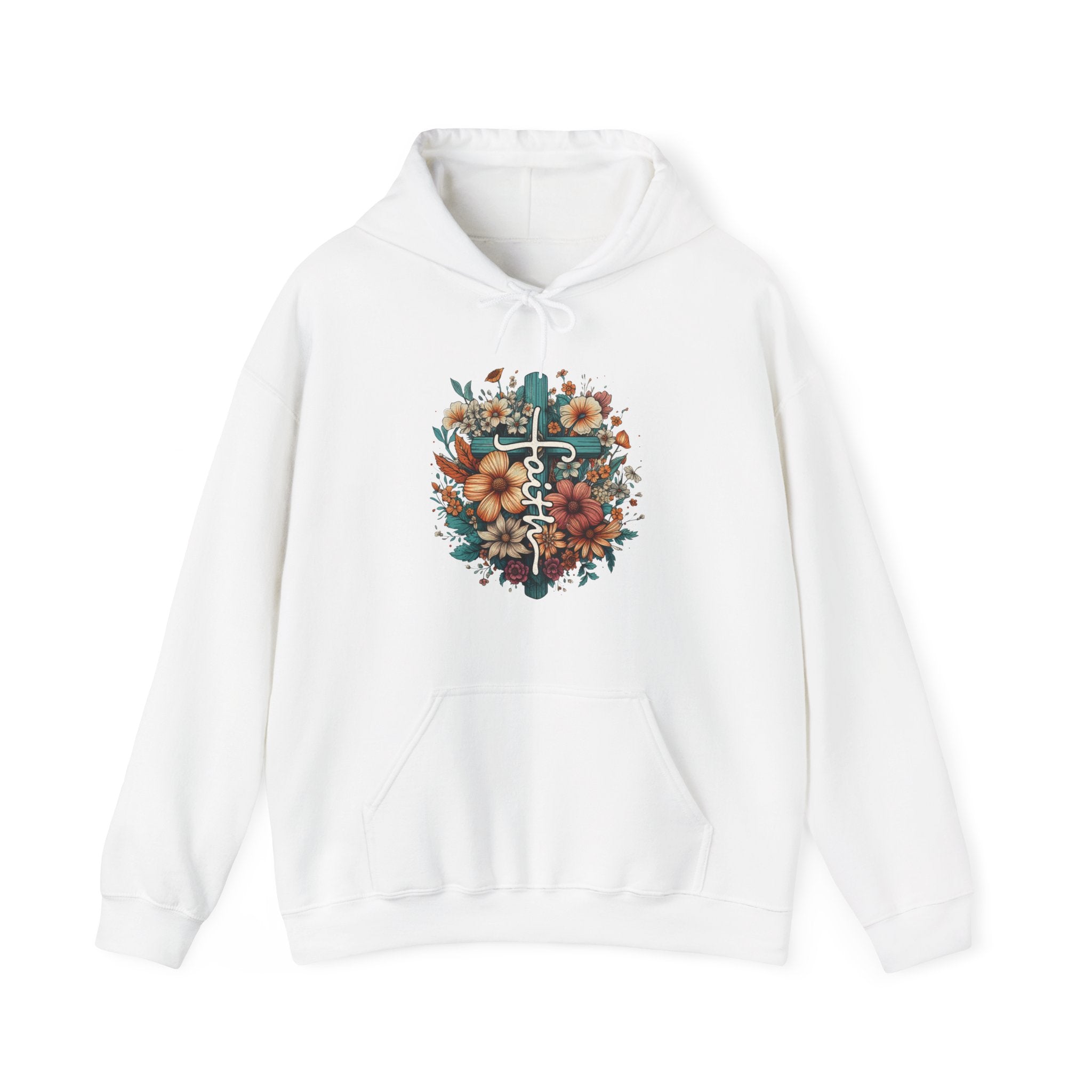Faith Based Women's Hooded Sweatshirt - Faith with Floral Cross | Hoodie by atgodanddesigns