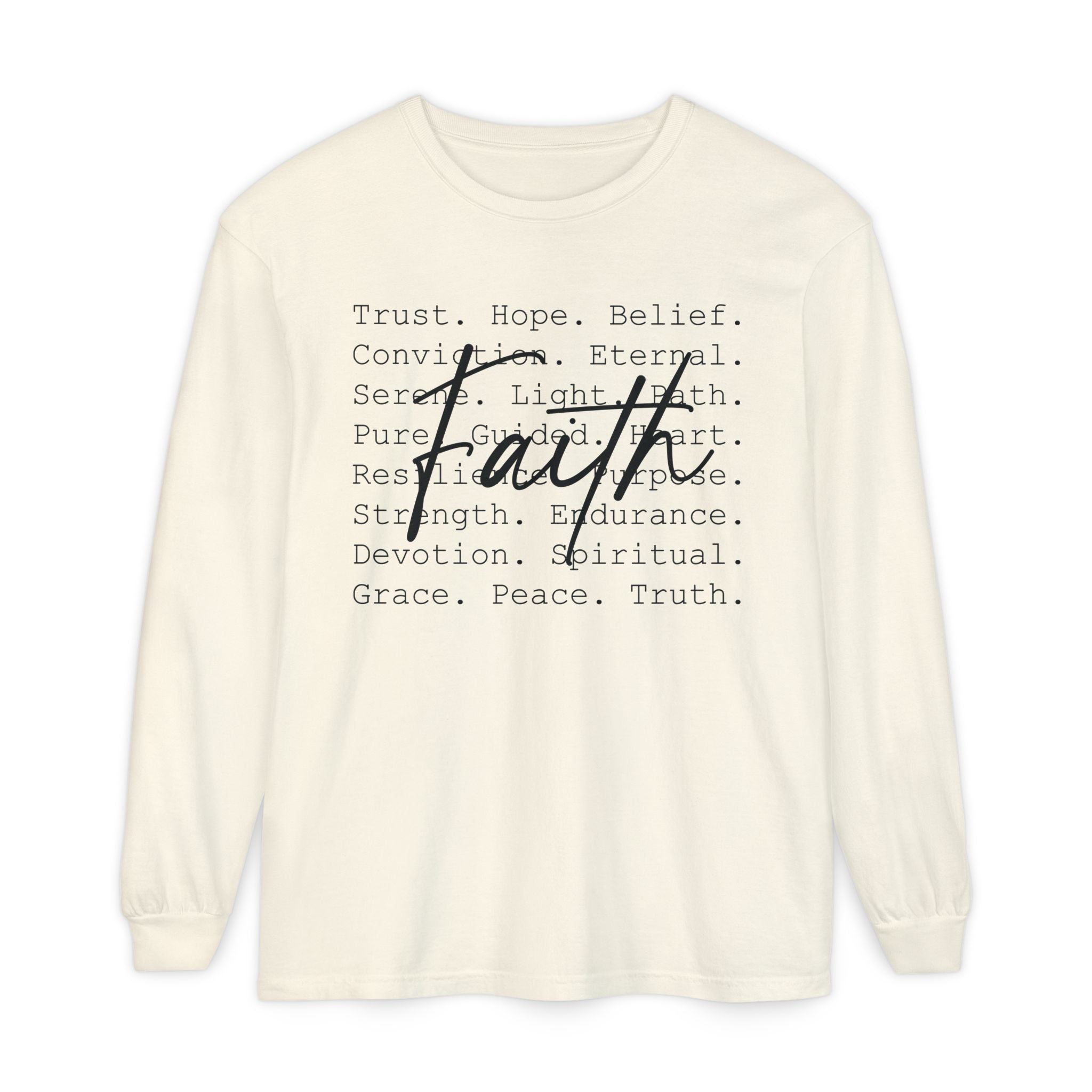 Faith Based Women's Long Sleeve - Faith Words | Long - sleeve by atgodanddesigns