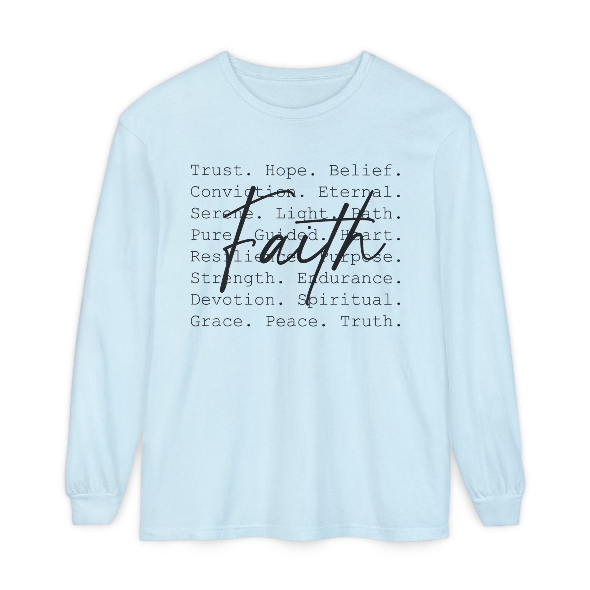 Faith Based Women's Long Sleeve - Faith Words | Long - sleeve by atgodanddesigns