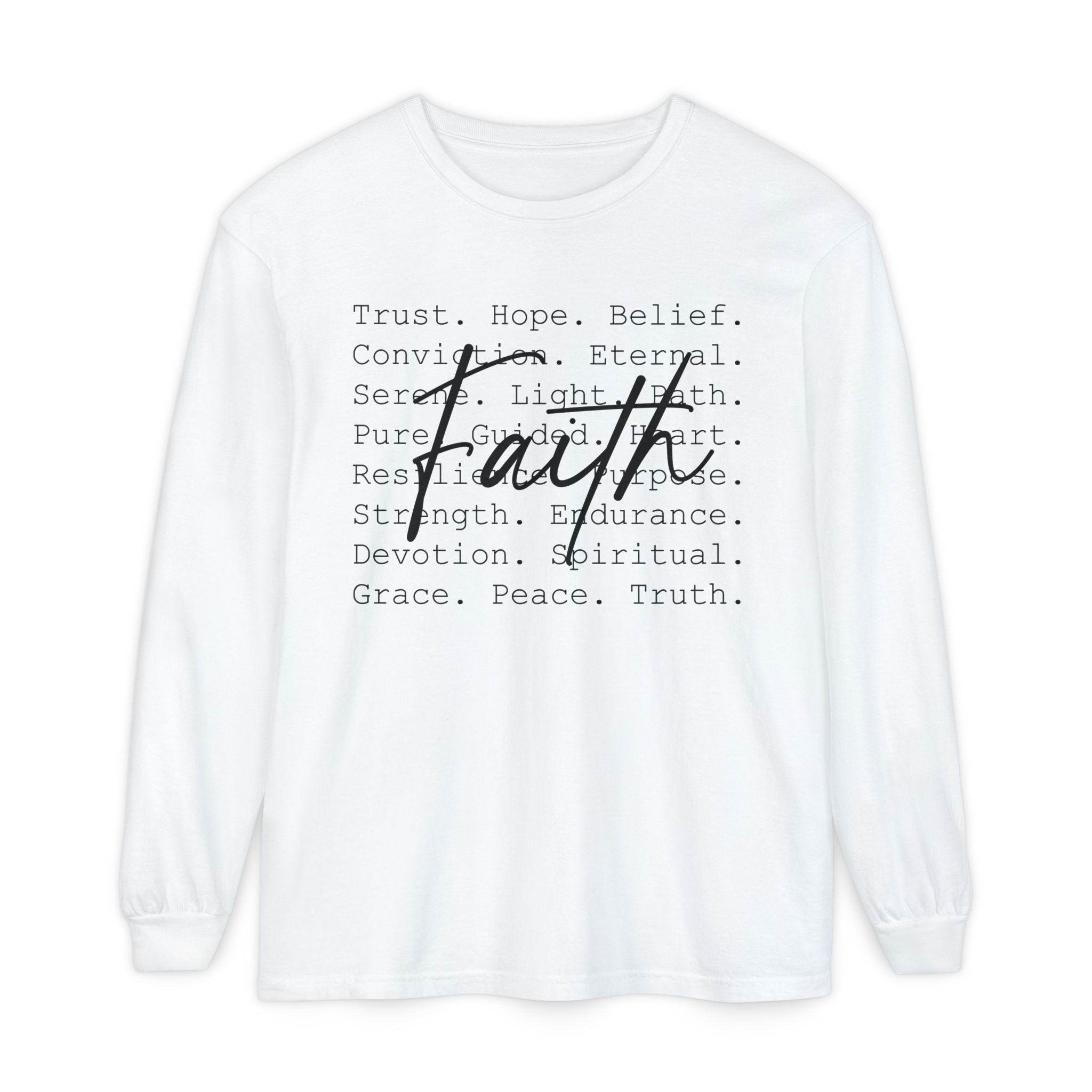 Faith Based Women's Long Sleeve - Faith Words | Long - sleeve by atgodanddesigns