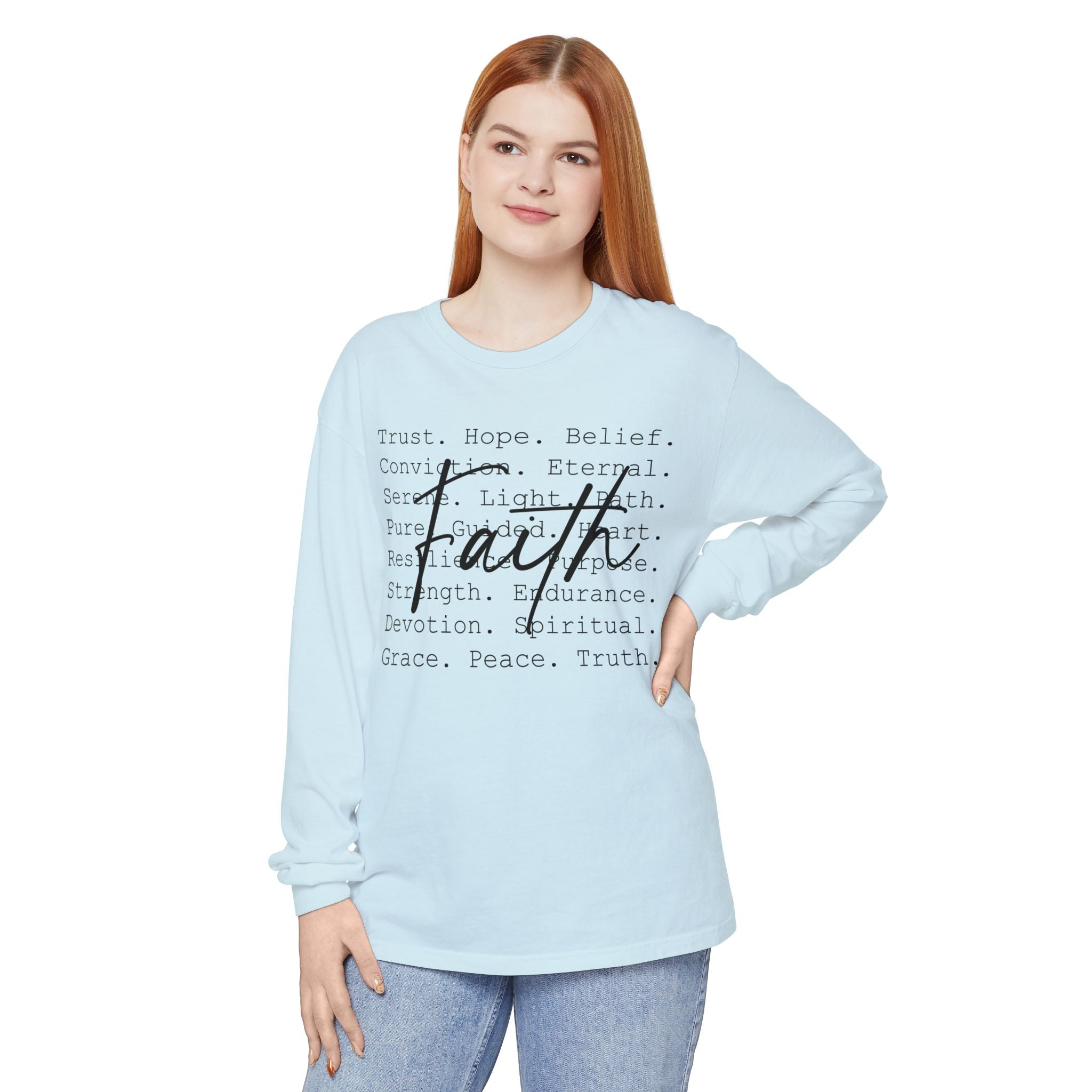Faith Based Women's Long Sleeve - Faith Words | Long - sleeve by atgodanddesigns
