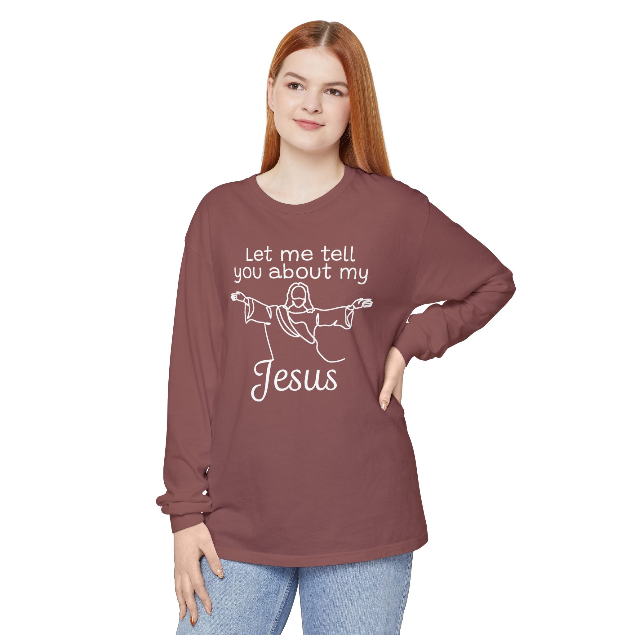 Faith Based Women's Long Sleeve - Let Me Tell You About My Jesus | Long - sleeve by atgodanddesigns