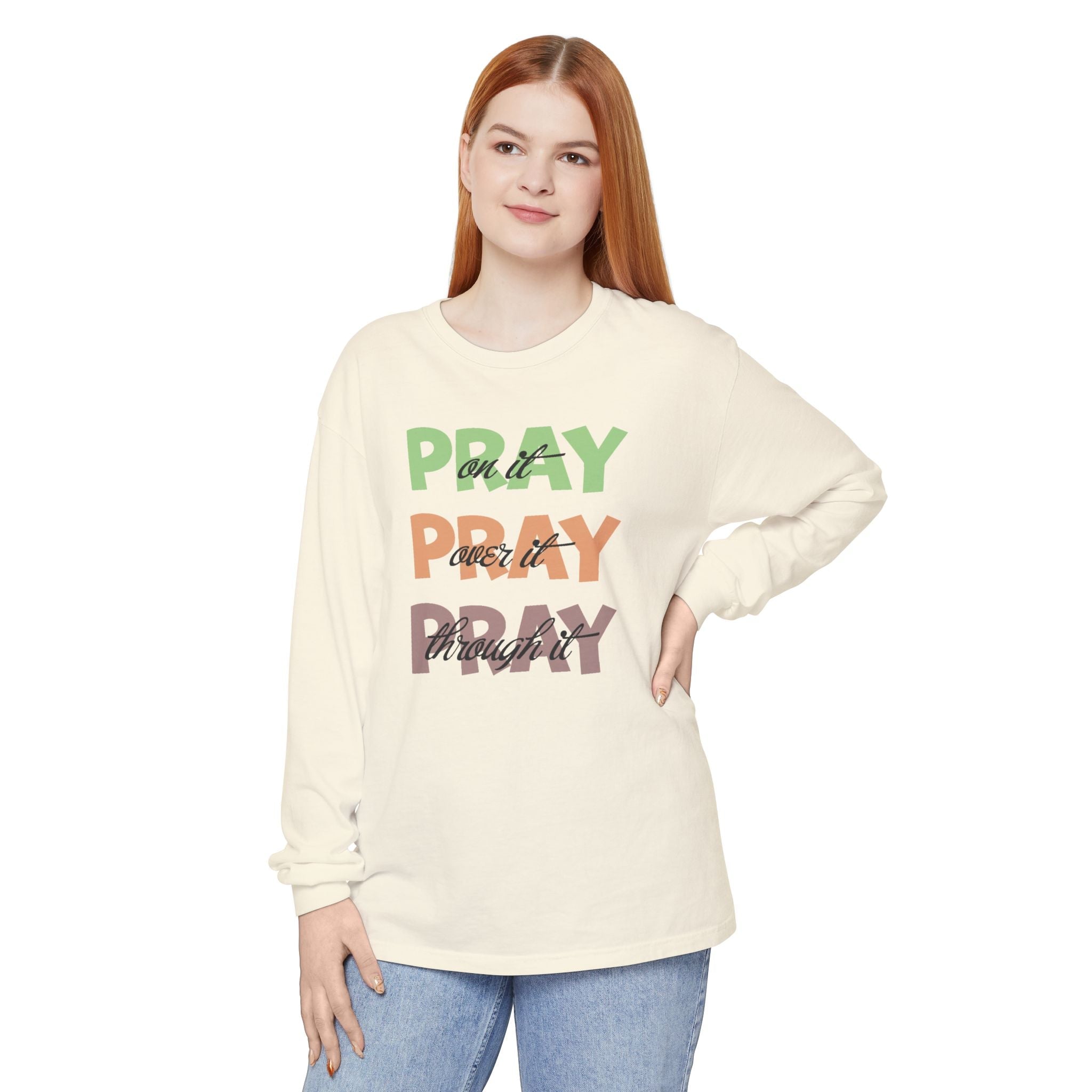 Faith Based Women's Long Sleeve - Pray, Pray, Pray | Long - sleeve by atgodanddesigns