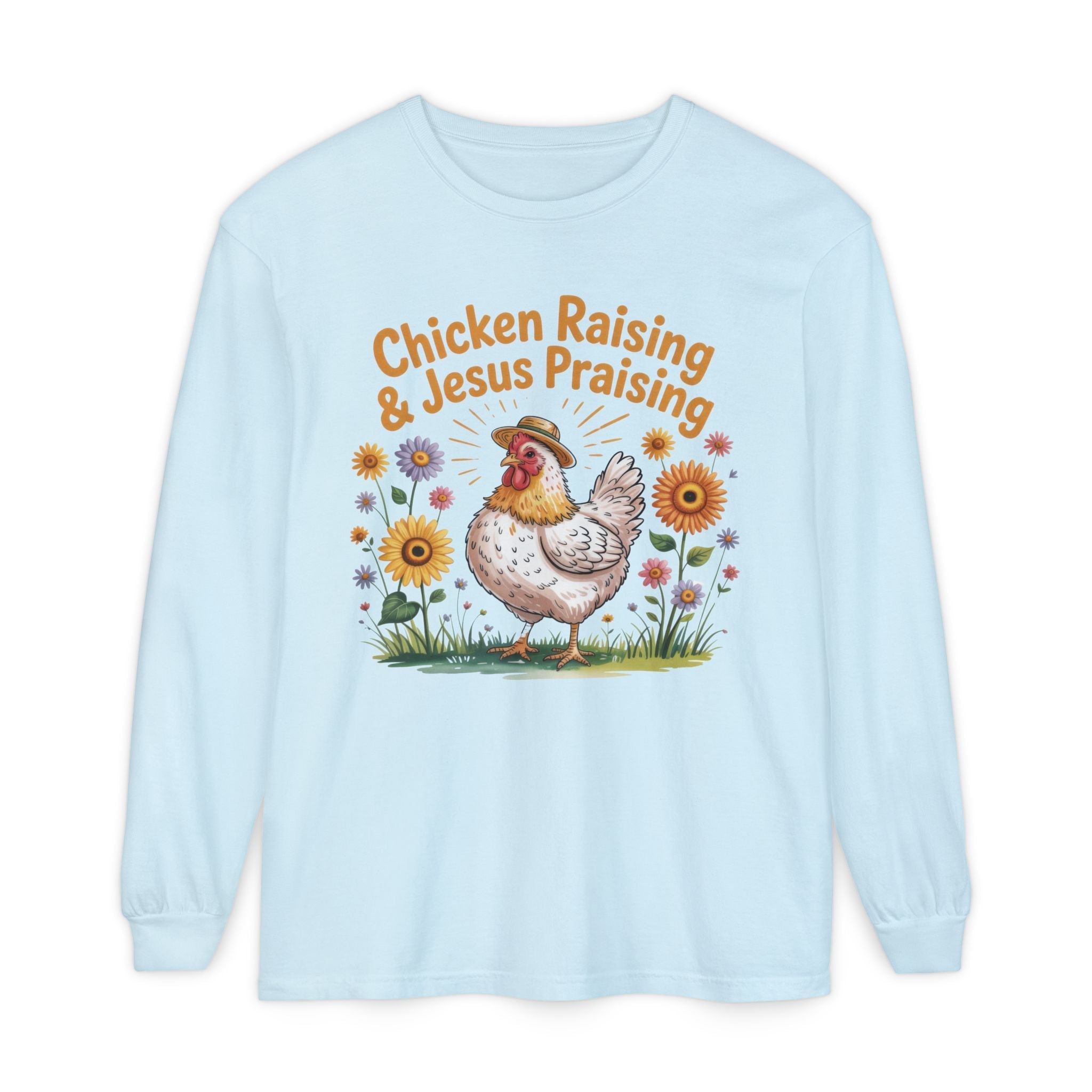 Faith Based Women's Long Sleeve T-Shirt - Chicken Raising Jesus Praising | Long - sleeve by atgodanddesigns