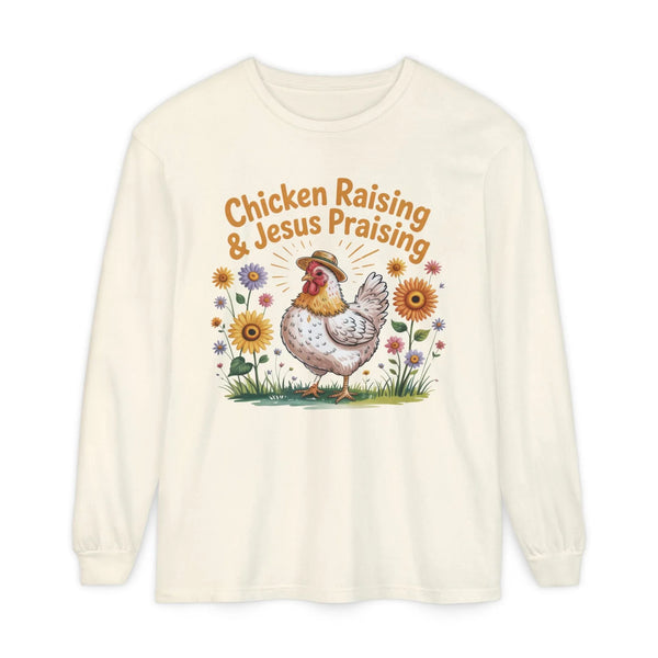 Faith Based Women's Long Sleeve T-Shirt - Chicken Raising Jesus Praising | Long - sleeve by atgodanddesigns