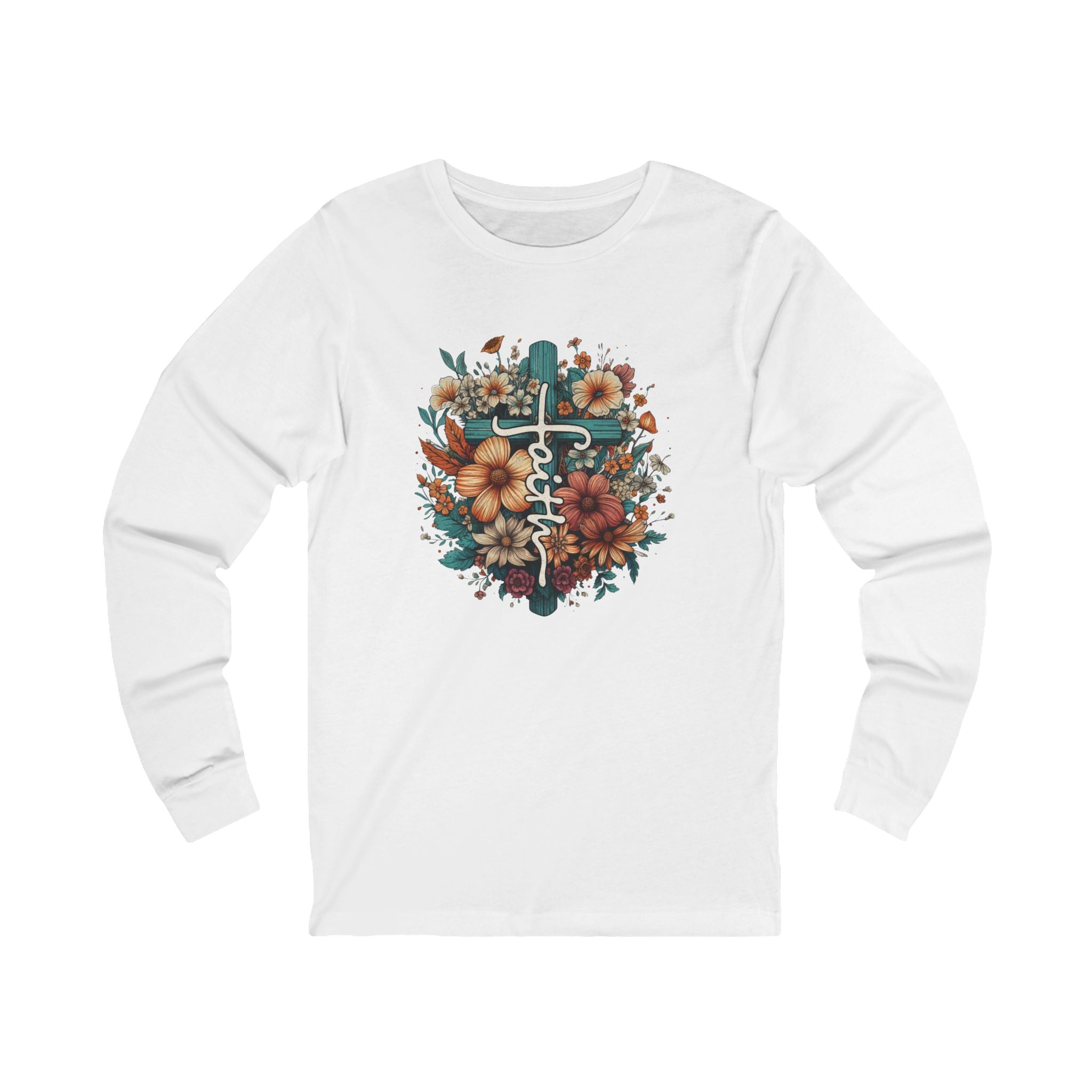 Faith Based Women's Long Sleeves - Faith with Floral Cross | Long - sleeve by atgodanddesigns
