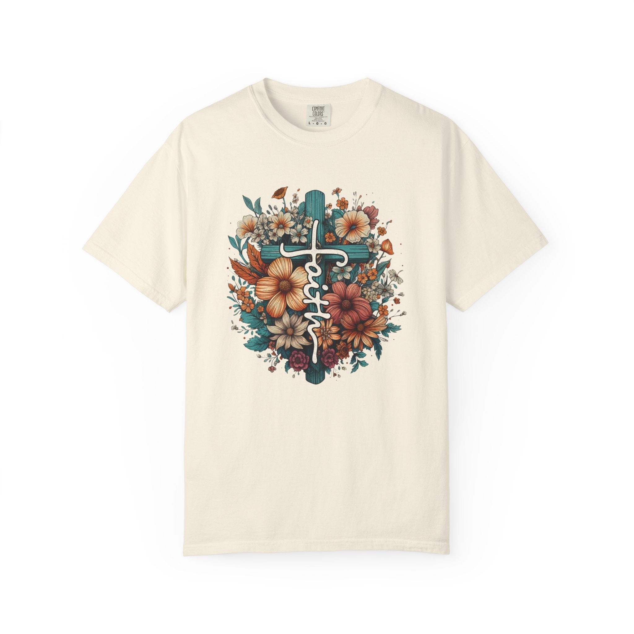 Faith Based Women's T-Shirt - Faith with Floral Cross | T-Shirt by atgodanddesigns