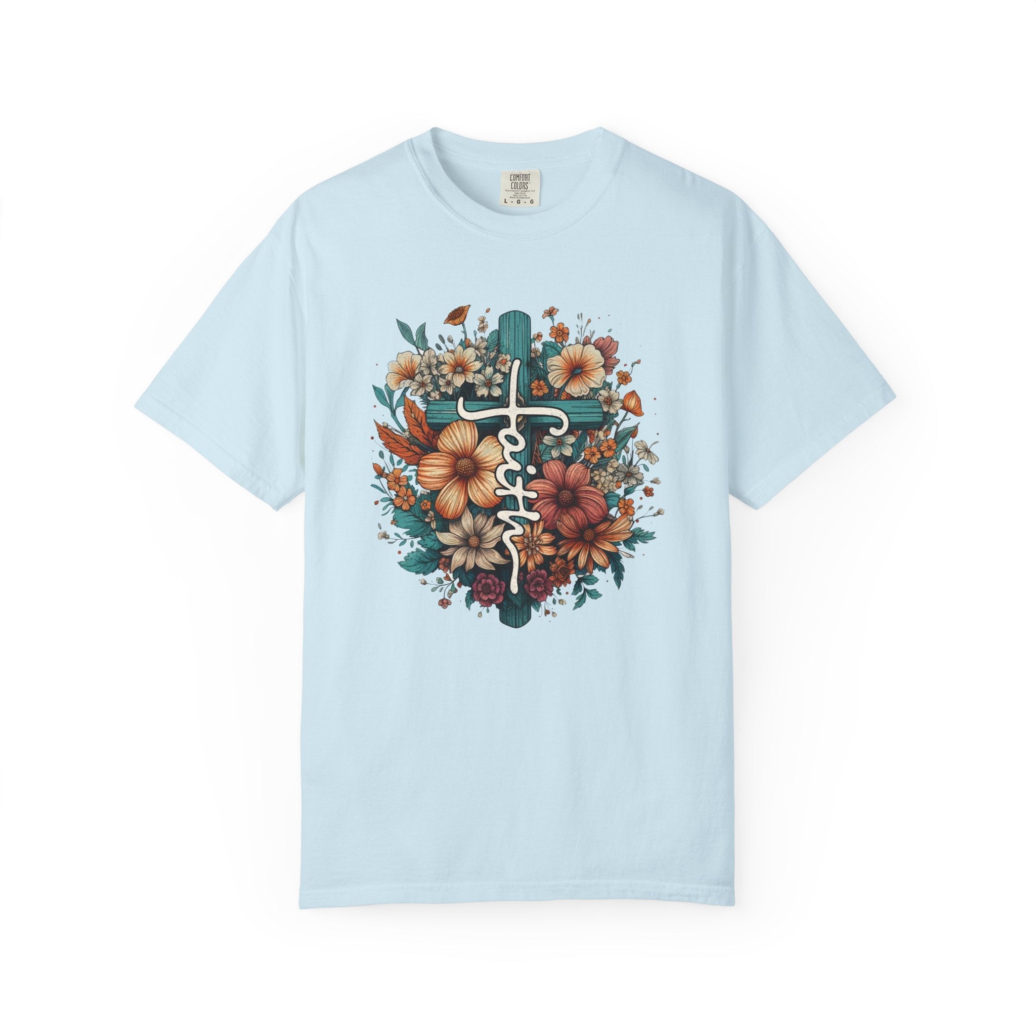 Faith Based Women's T-Shirt - Faith with Floral Cross | T-Shirt by atgodanddesigns