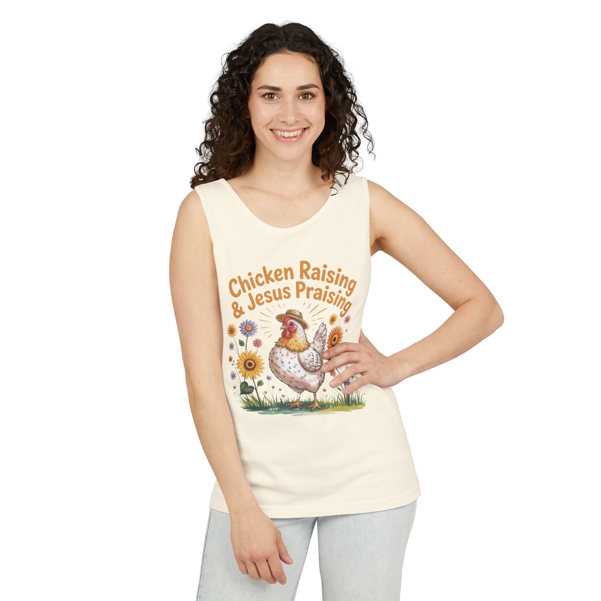Faith Based Women's Tank Top - Chicken Raising & Jesus Praising | Tank Top by atgodanddesigns