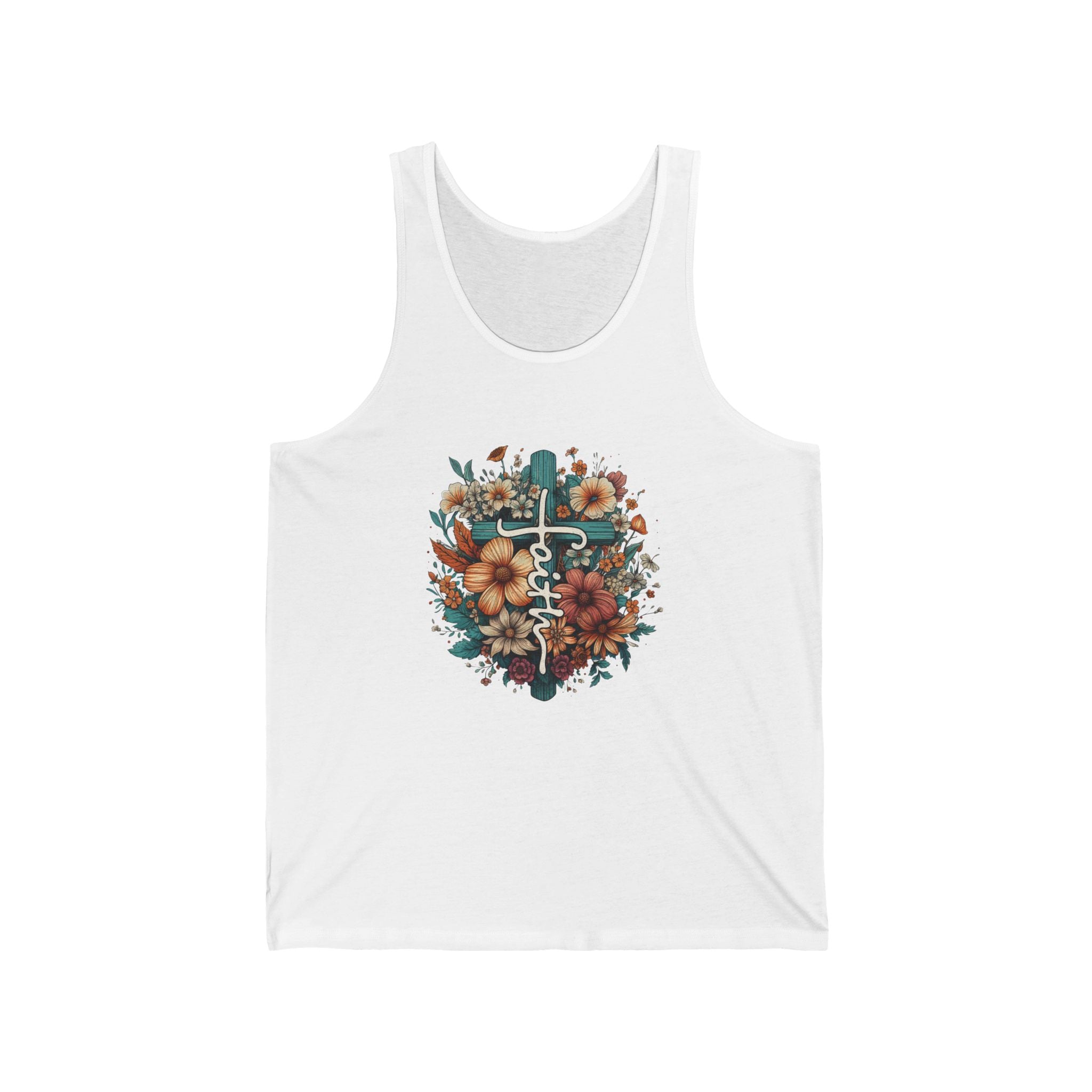 Faith Based Women's Tank Top - Faith with Floral Cross | Tank Top by atgodanddesigns