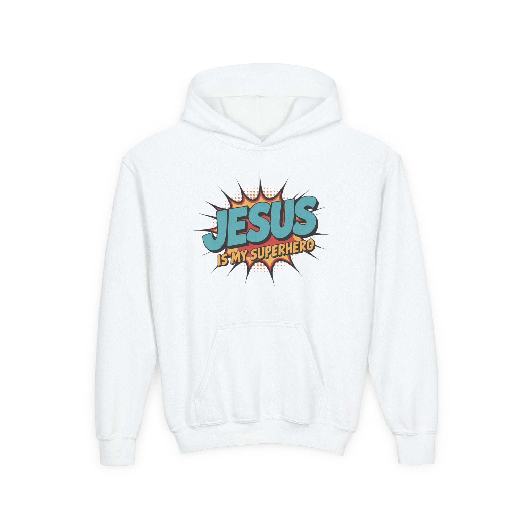 Faith Based Youth Hoodie - Jesus Is My Superhero | Kids clothes by atgodanddesigns